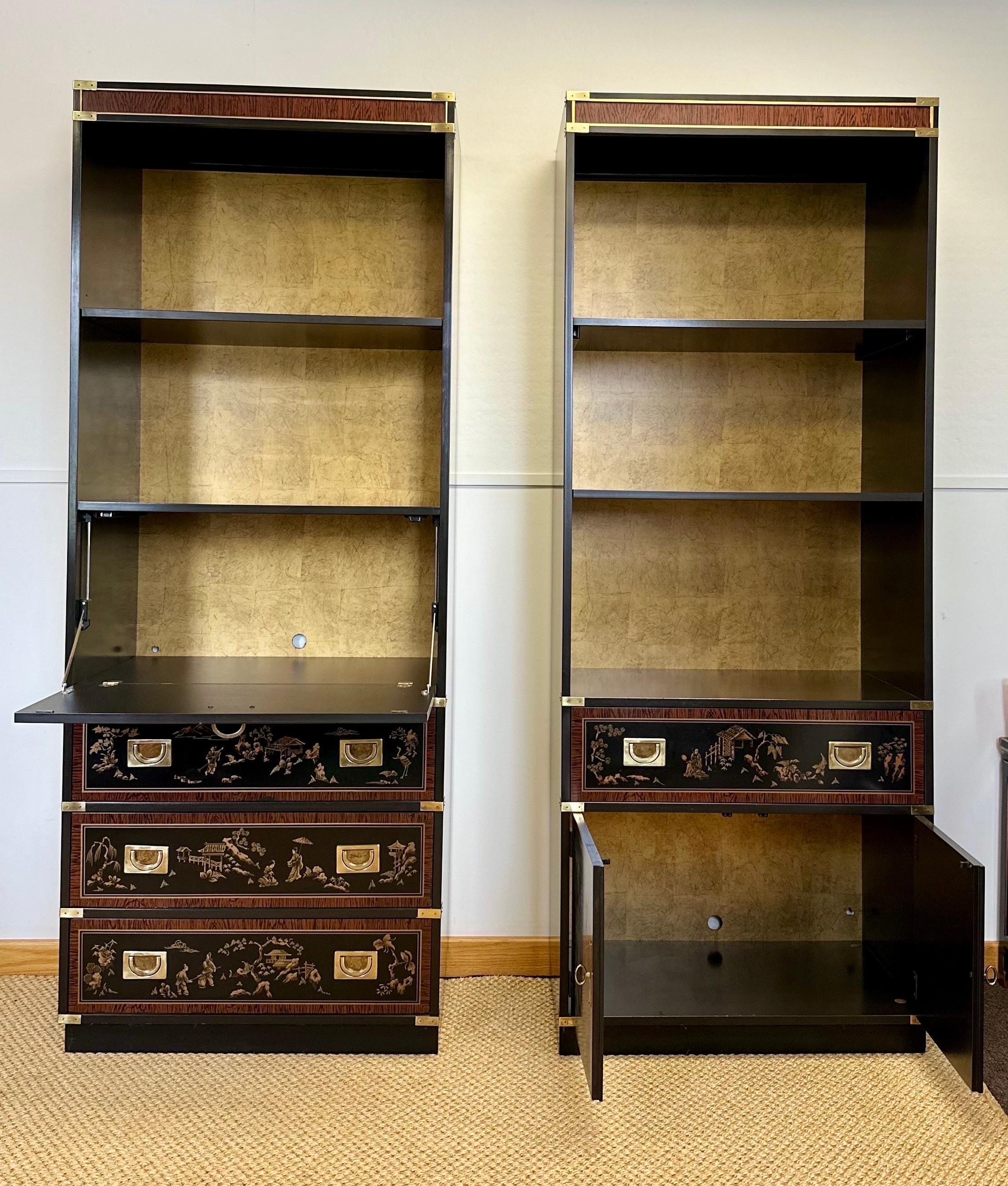 1970s Chinoiserie Drexel Black and Brass Bookshelves – a Pair  For Sale 7