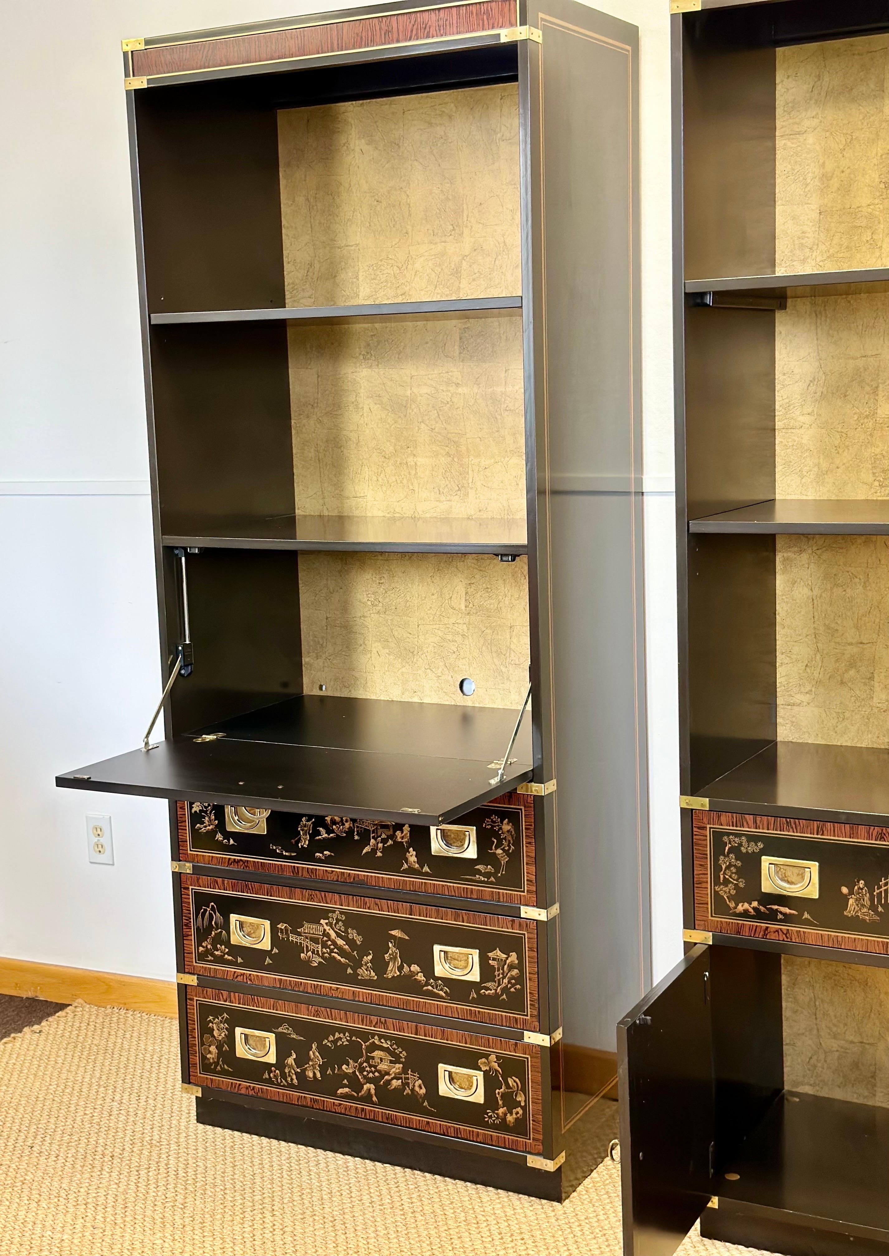 1970s Chinoiserie Drexel Black and Brass Bookshelves – a Pair  For Sale 8