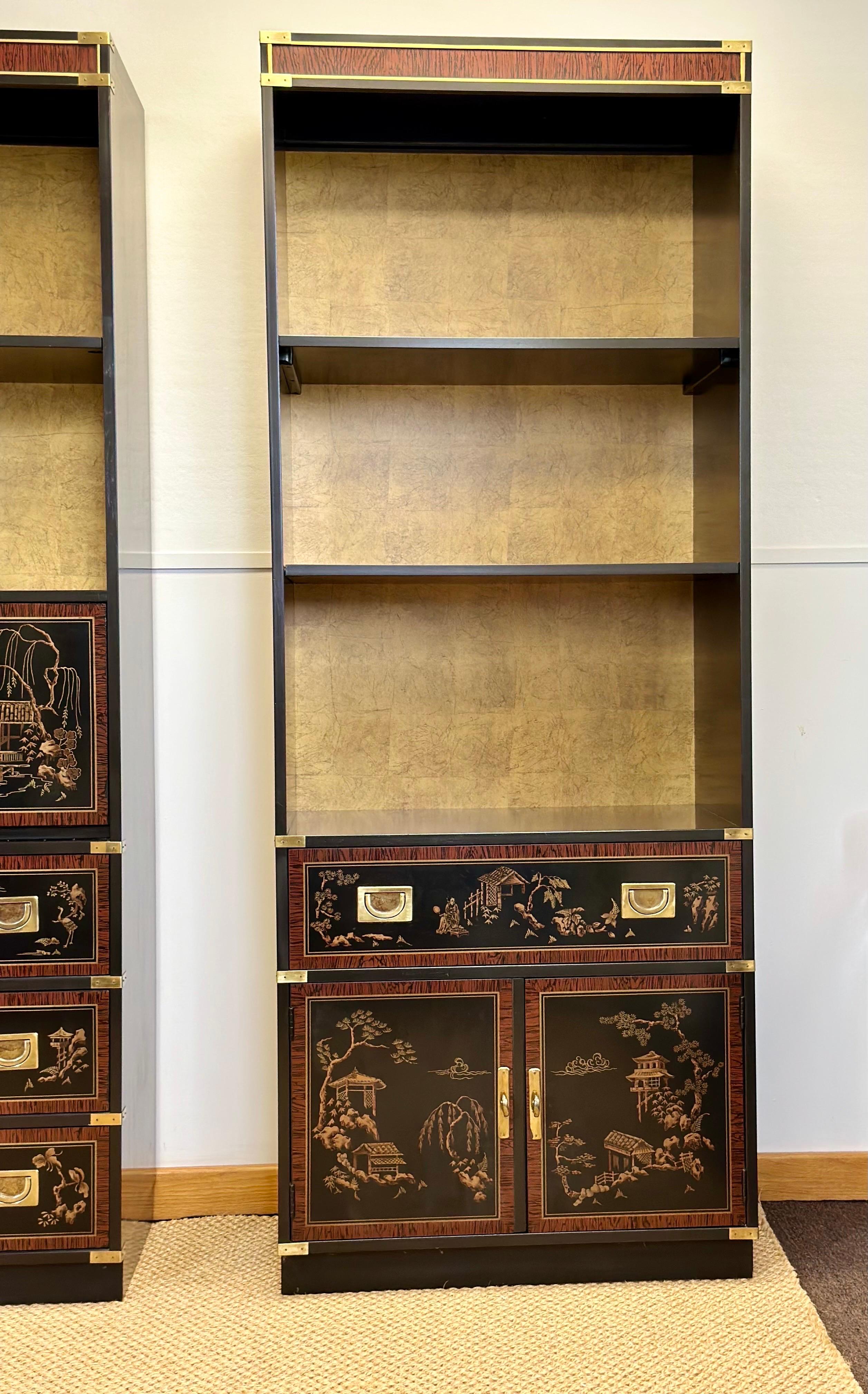 1970s Chinoiserie Drexel Black and Brass Bookshelves – a Pair  For Sale 9