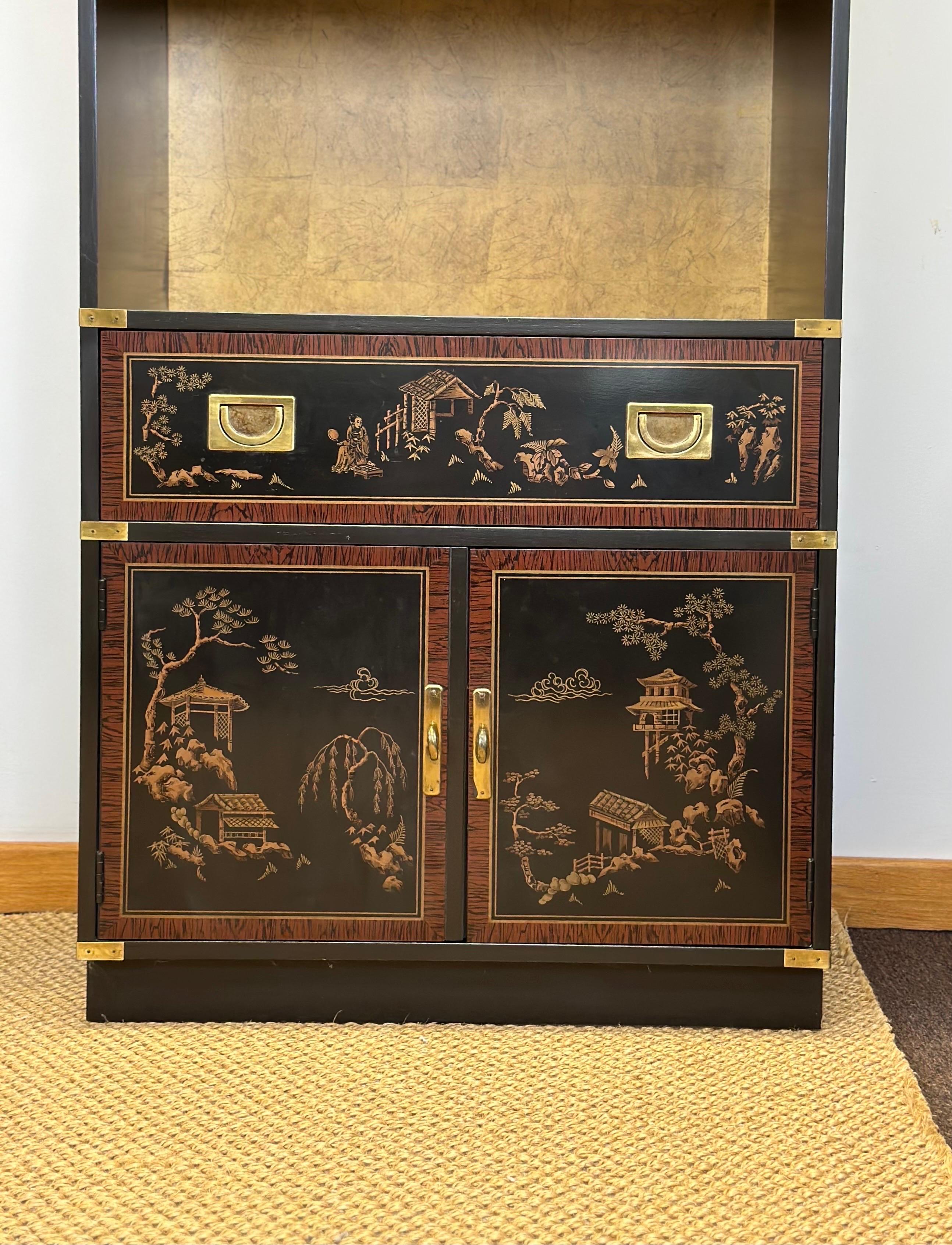 1970s Chinoiserie Drexel Black and Brass Bookshelves – a Pair  For Sale 1