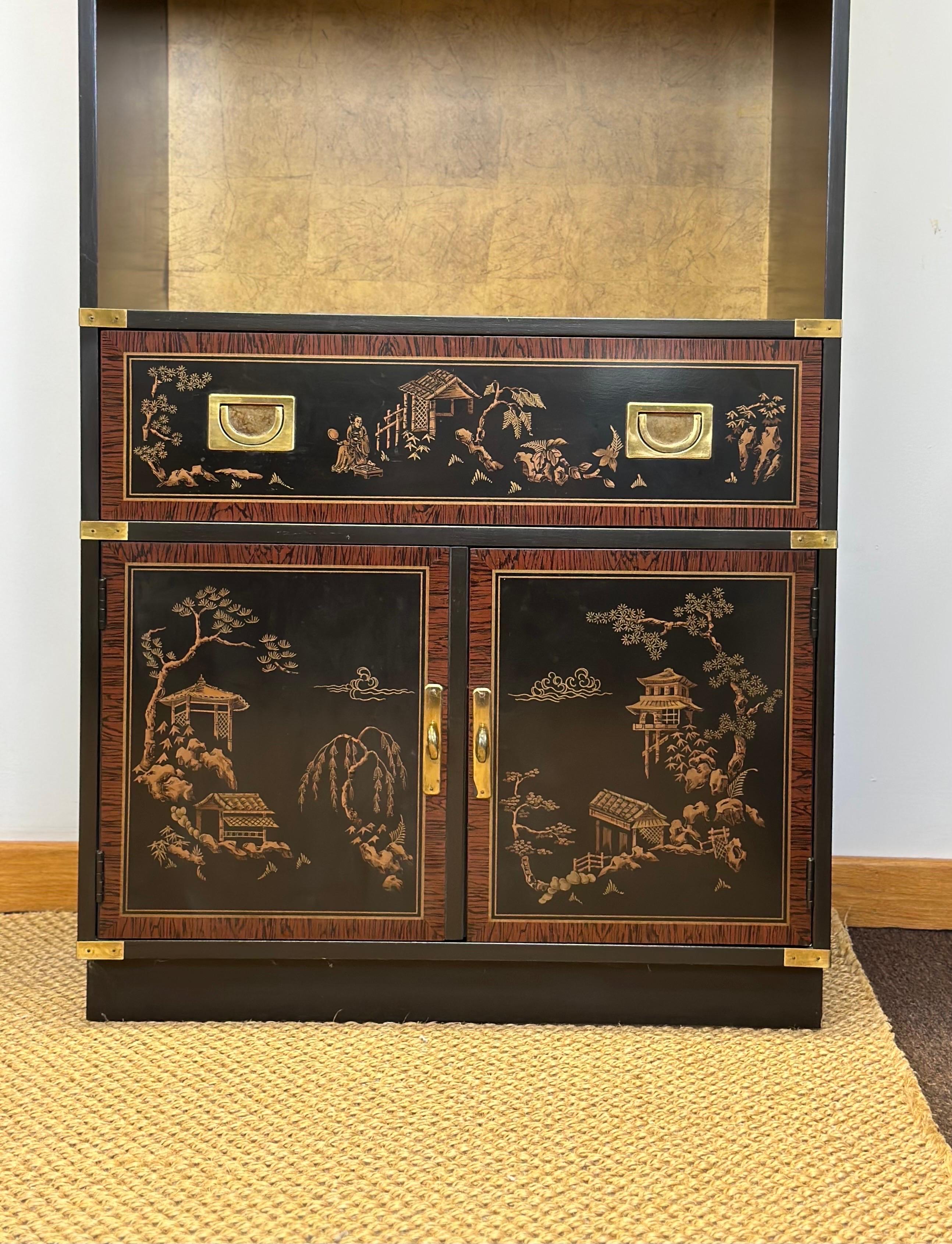 1970s Chinoiserie Drexel Black and Brass Bookshelves – a Pair 1