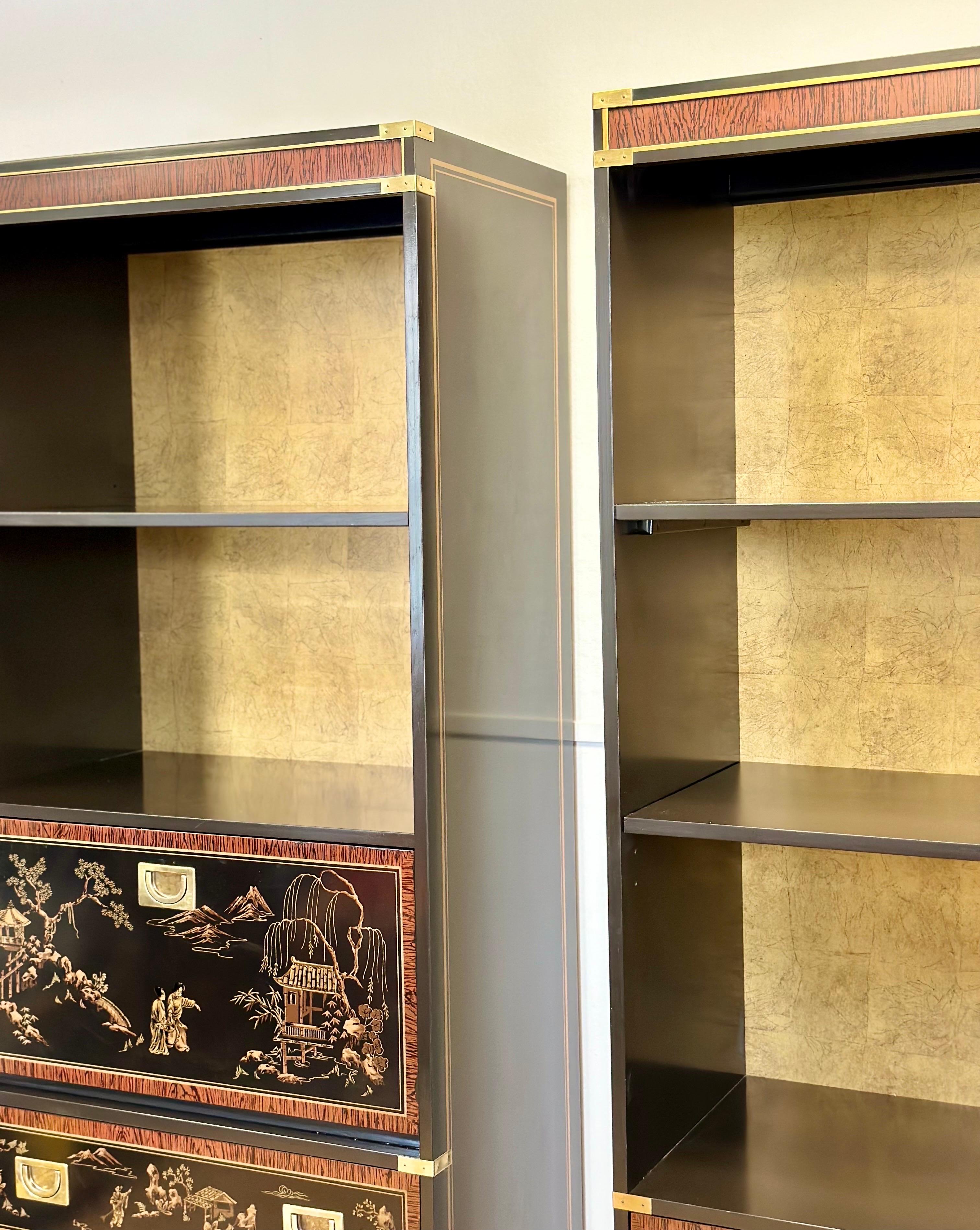 1970s Chinoiserie Drexel Black and Brass Bookshelves – a Pair  For Sale 3