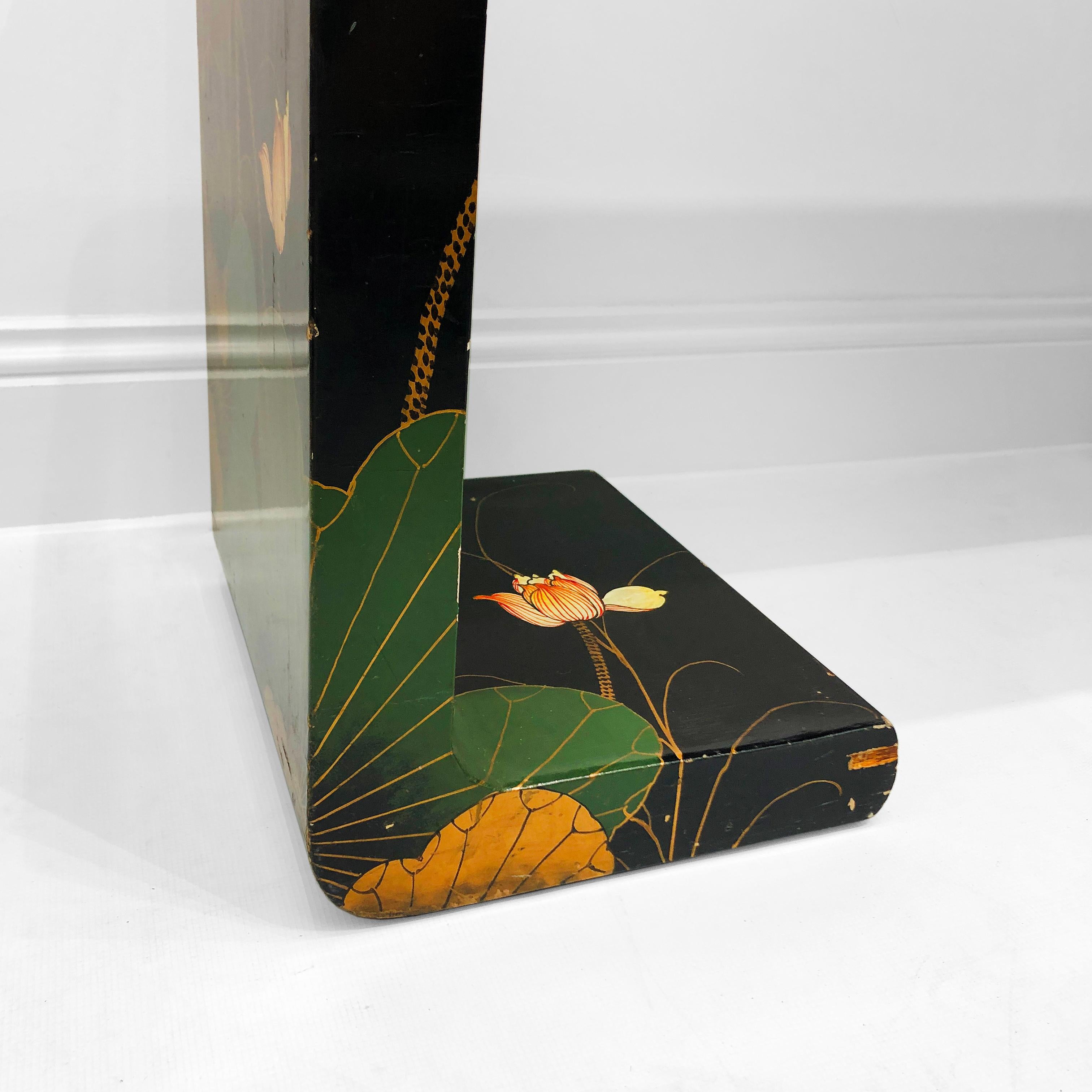 1970s Chinoiserie Hollywood Regency Waterfall Console Table Black Vintage Lamp For Sale 3