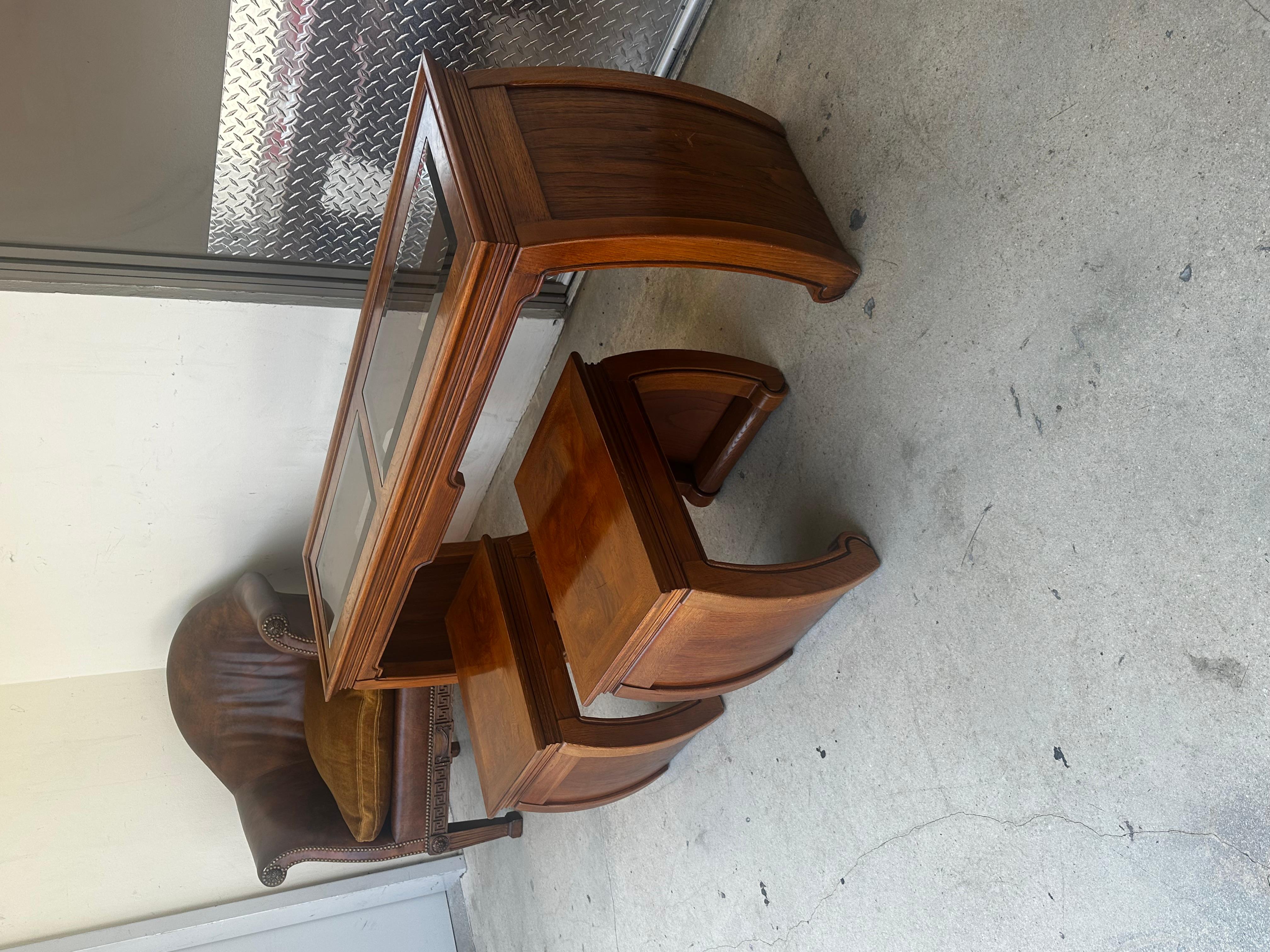 Late 20th Century 1970s Chinoiserie Scroll Ming Style Wood Glass Console Nesting Table Stools For Sale