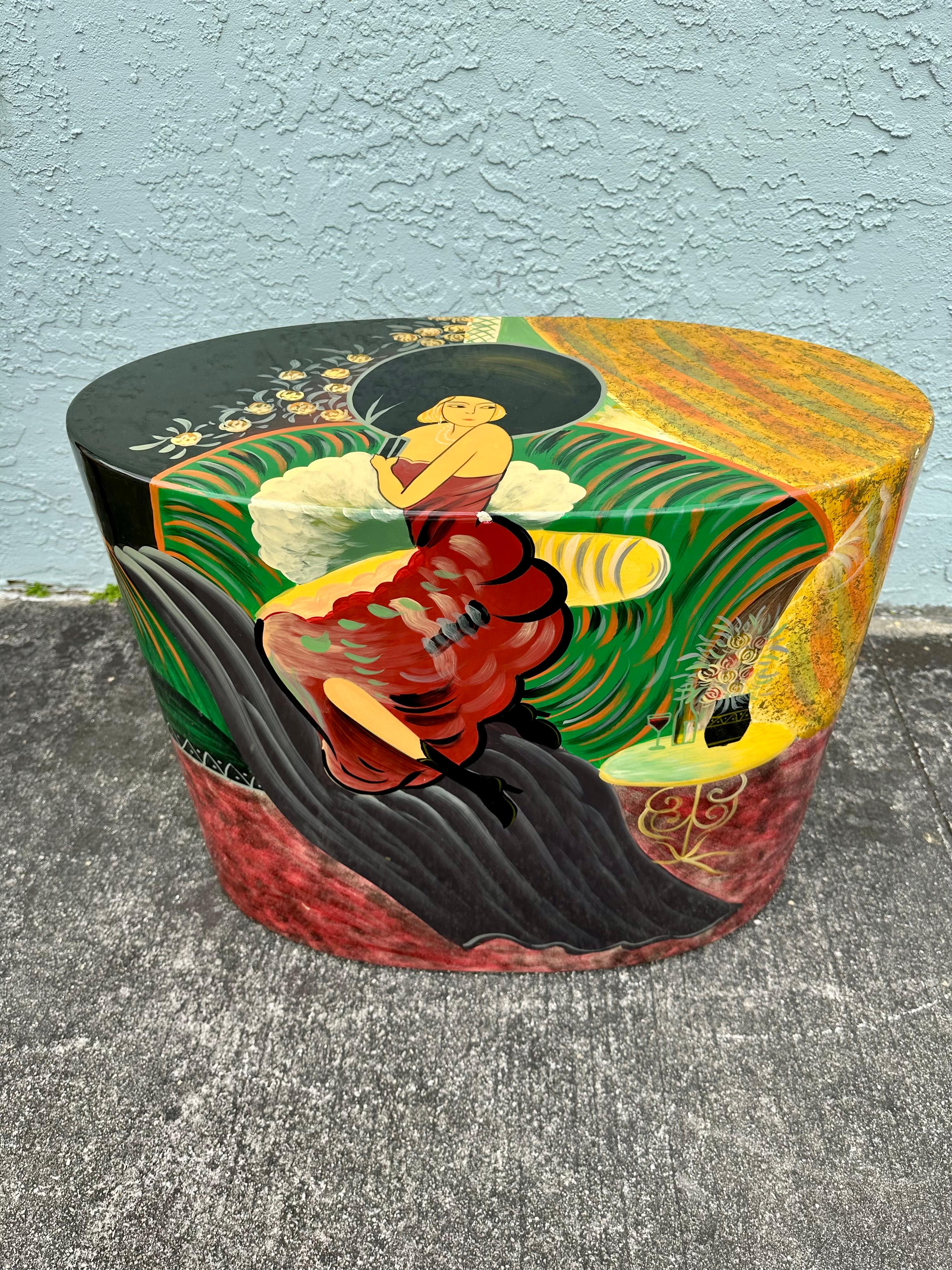 Table d'appoint ovale peinte à la main de style chinoiserie des années 1970 en vente 4