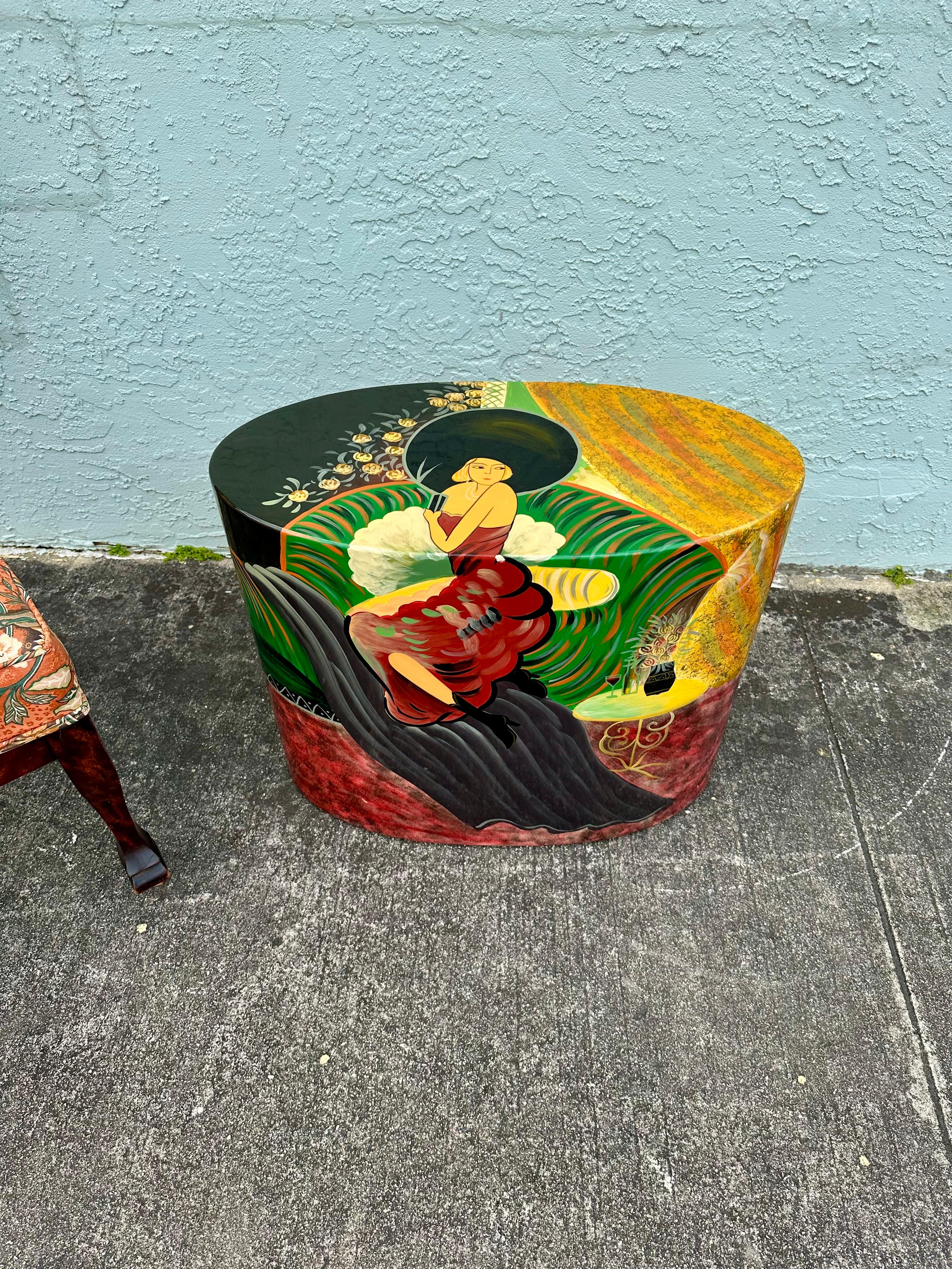 Table d'appoint ovale peinte à la main de style chinoiserie des années 1970 en vente 5