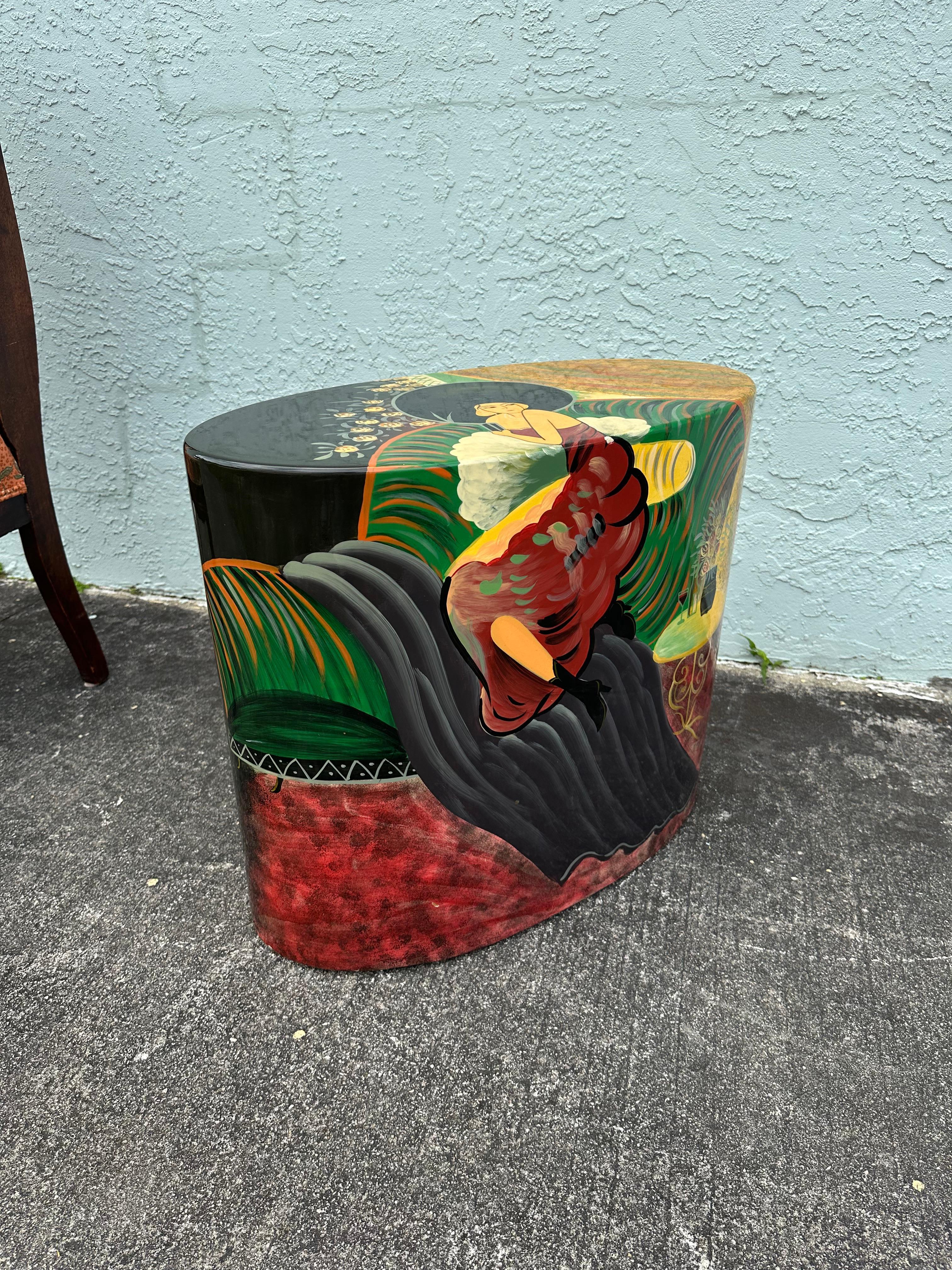 Table d'appoint ovale peinte à la main de style chinoiserie des années 1970 en vente 6