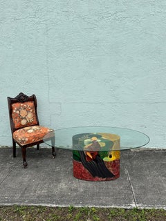 1970s Chinoiserie Style Oval Hand Painted Coffee Side Table