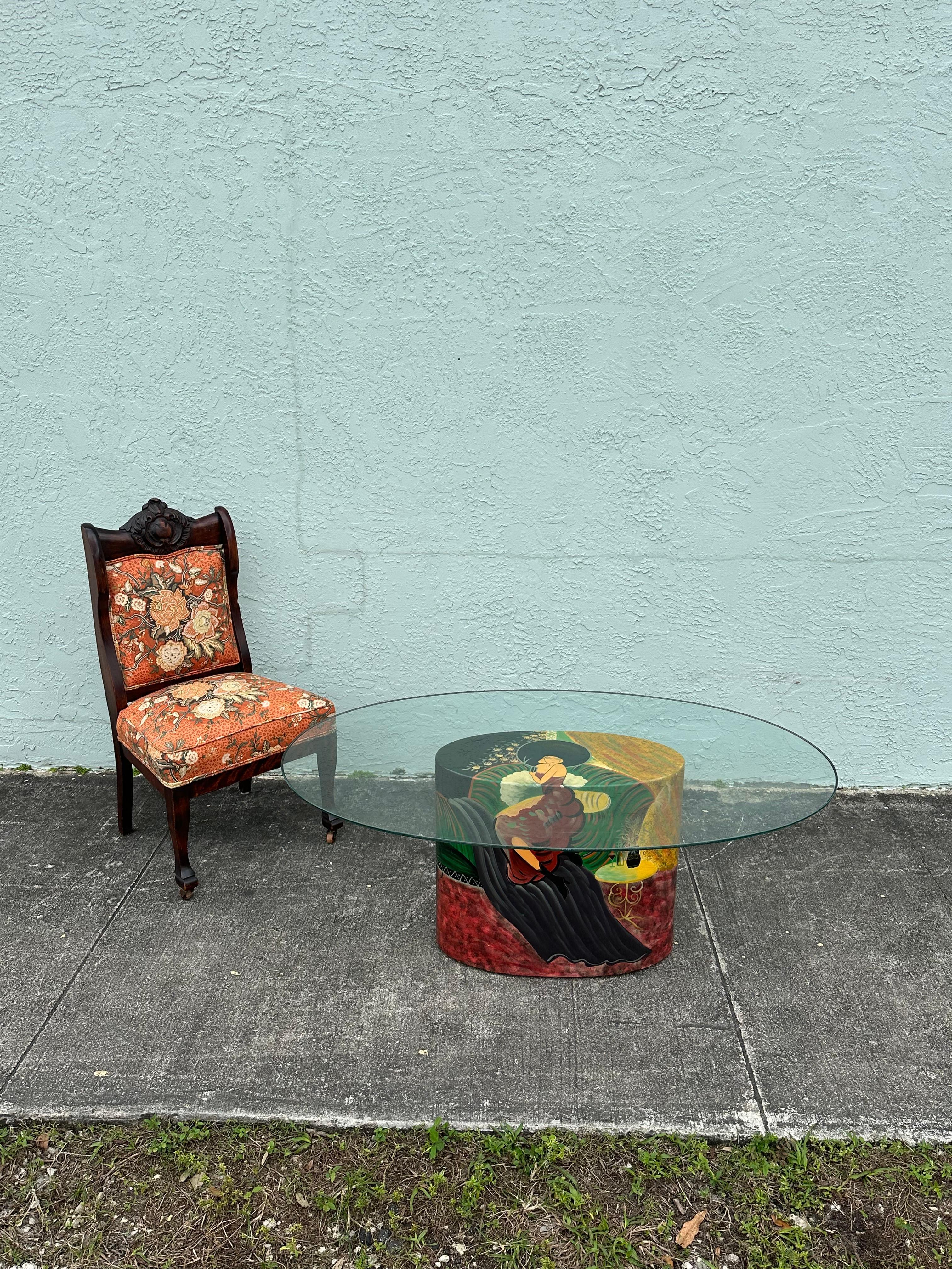 Table d'appoint ovale peinte à la main de style chinoiserie des années 1970 Bon état - En vente à Fort Lauderdale, FL