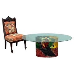 1970er Jahre Chinoiserie Stil Oval Hand gemalt Kaffee Beistelltisch