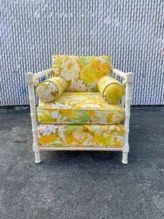 1970s Chinoserie Style Floral Faux Bamboo Wood Chair