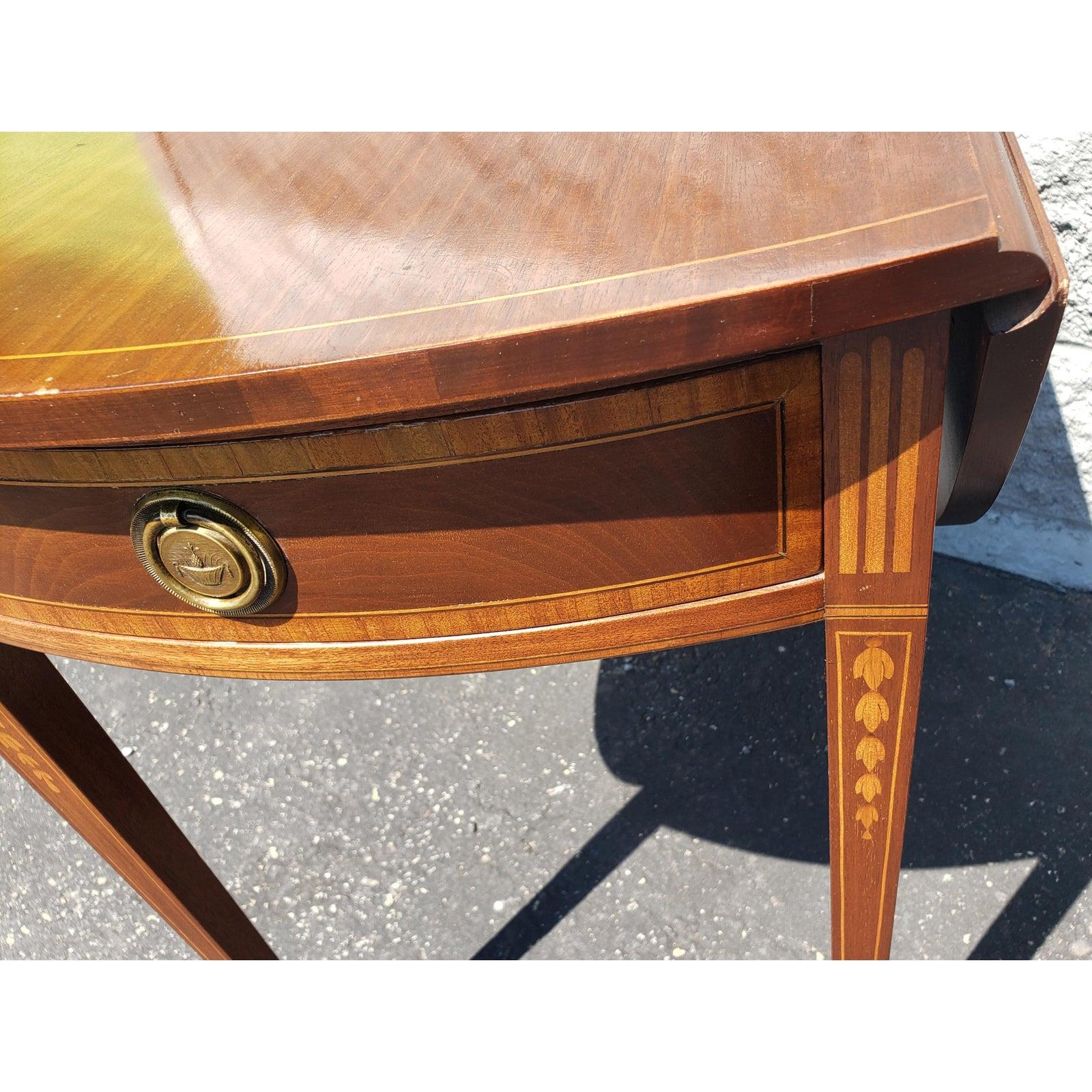 Late 20th Century 1970s Chippendale Inlaid Mahogany and Satin Wood Drop Leaf Pembroke Table
