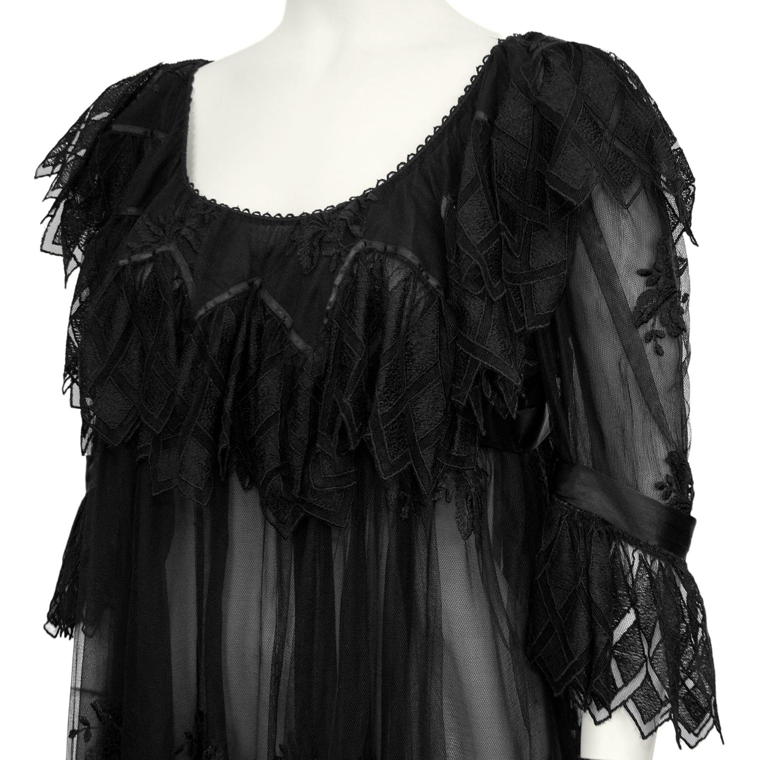 Women's 1970s Chloe Black Embroidered Tulle Cocktail dress