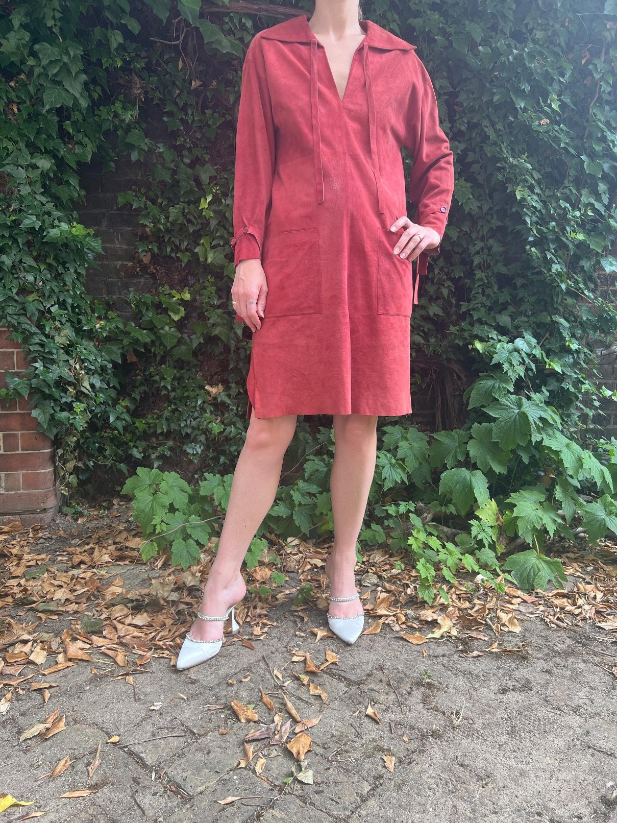 1970s Chloé by Karl Lagerfeld Terracotta Suede Tunic Dress For Sale 1