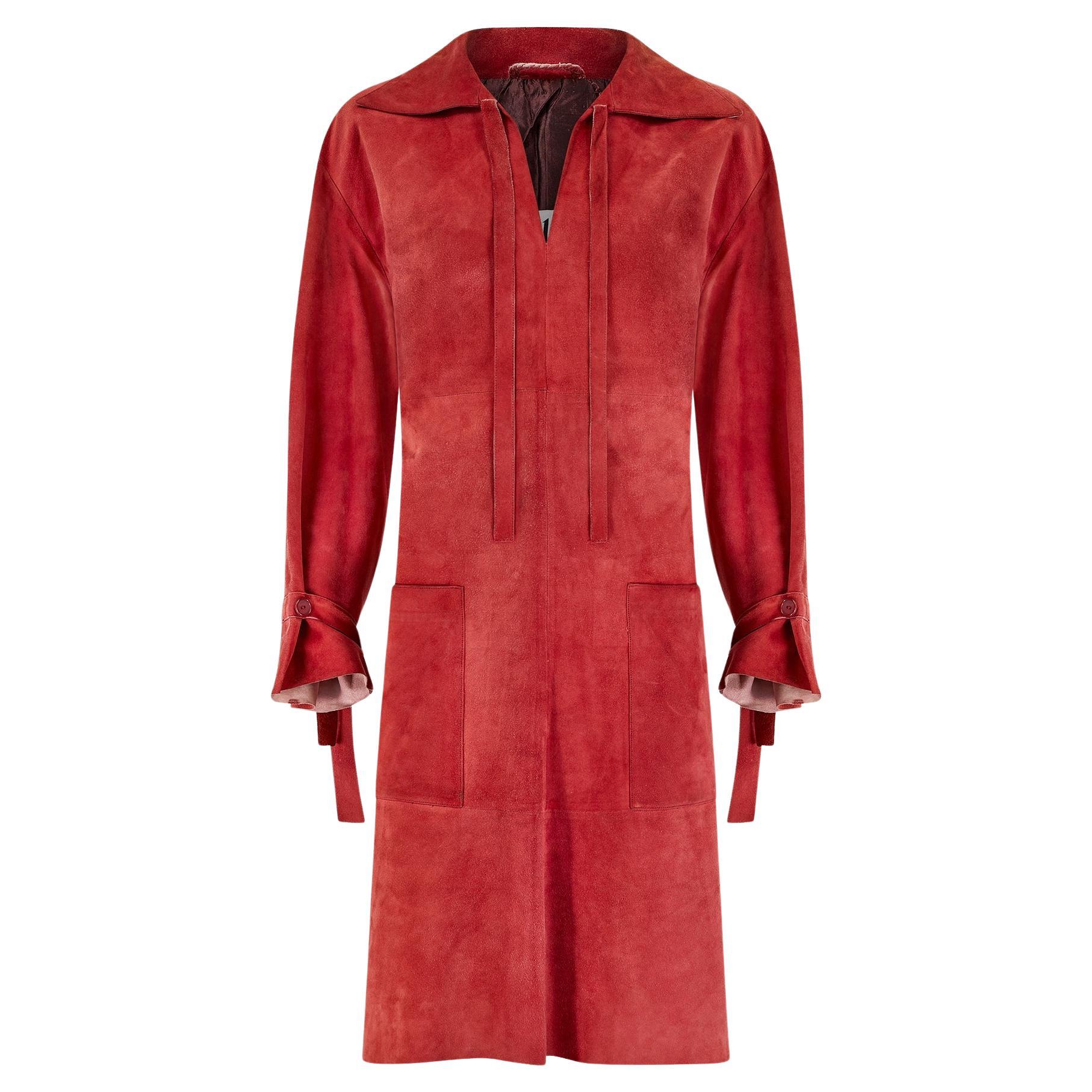 1970s Chloé by Karl Lagerfeld Terracotta Suede Tunic Dress For Sale