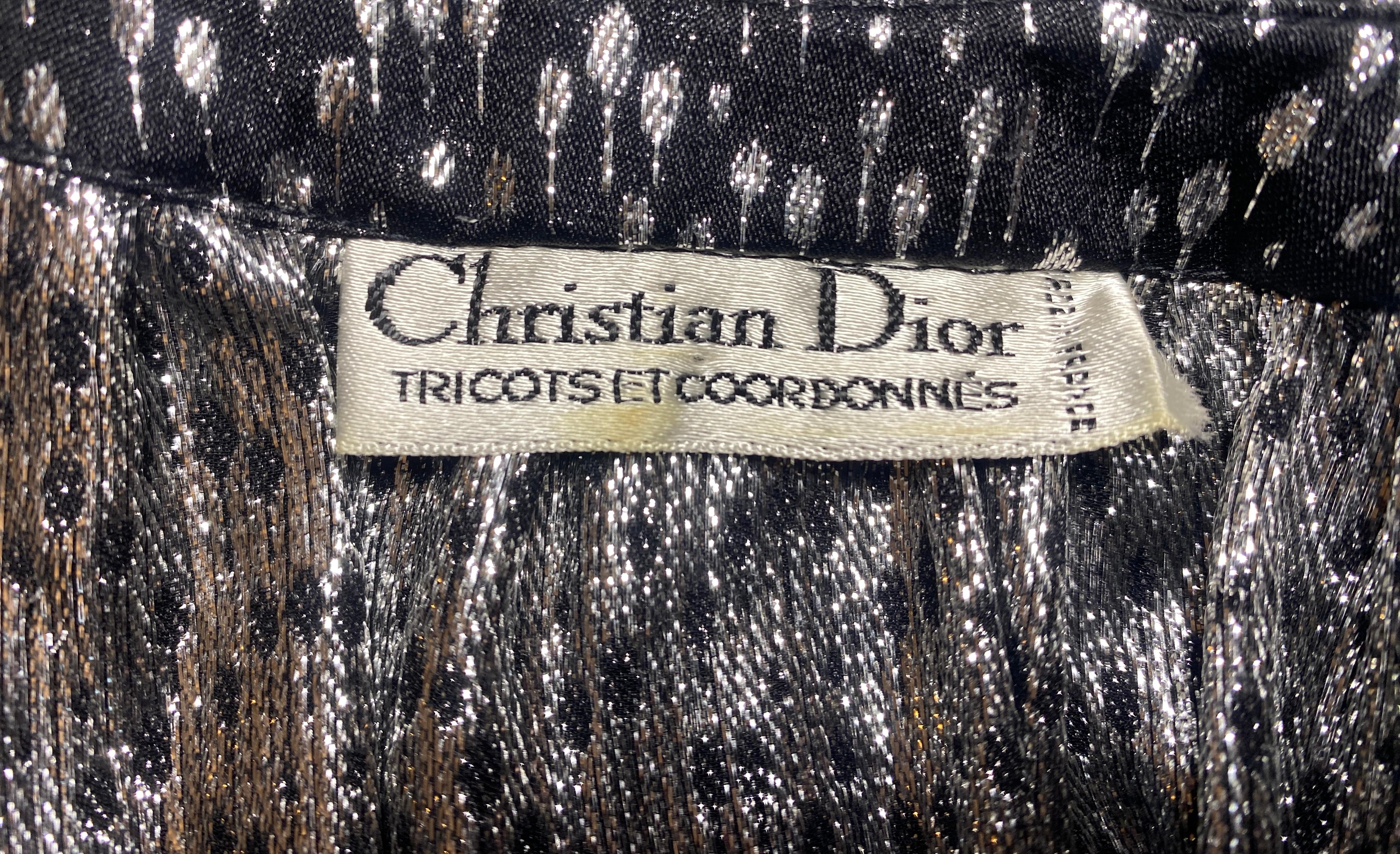 1970s Christian Dior Black and Silver Lame Skirt Suit (4 pieces) en vente 5