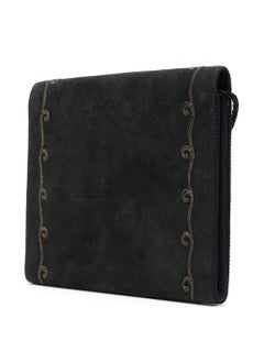 1970s Christian Dior Black Embroidered Suede Shoulder Bag