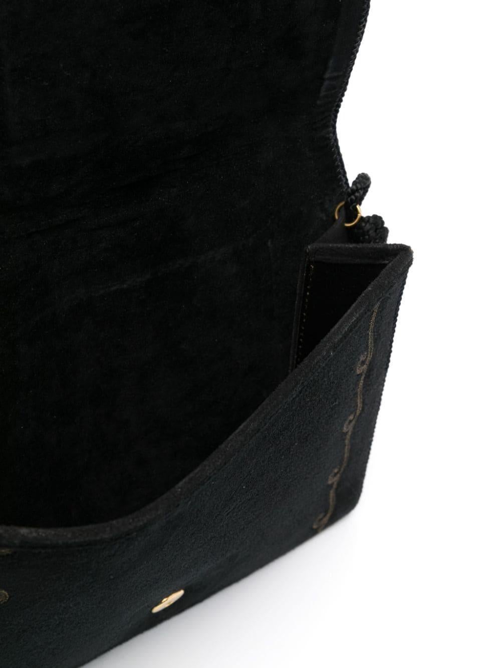 1970s Christian Dior Black Embroidered Suede Shoulder Bag In Good Condition For Sale In Paris, FR