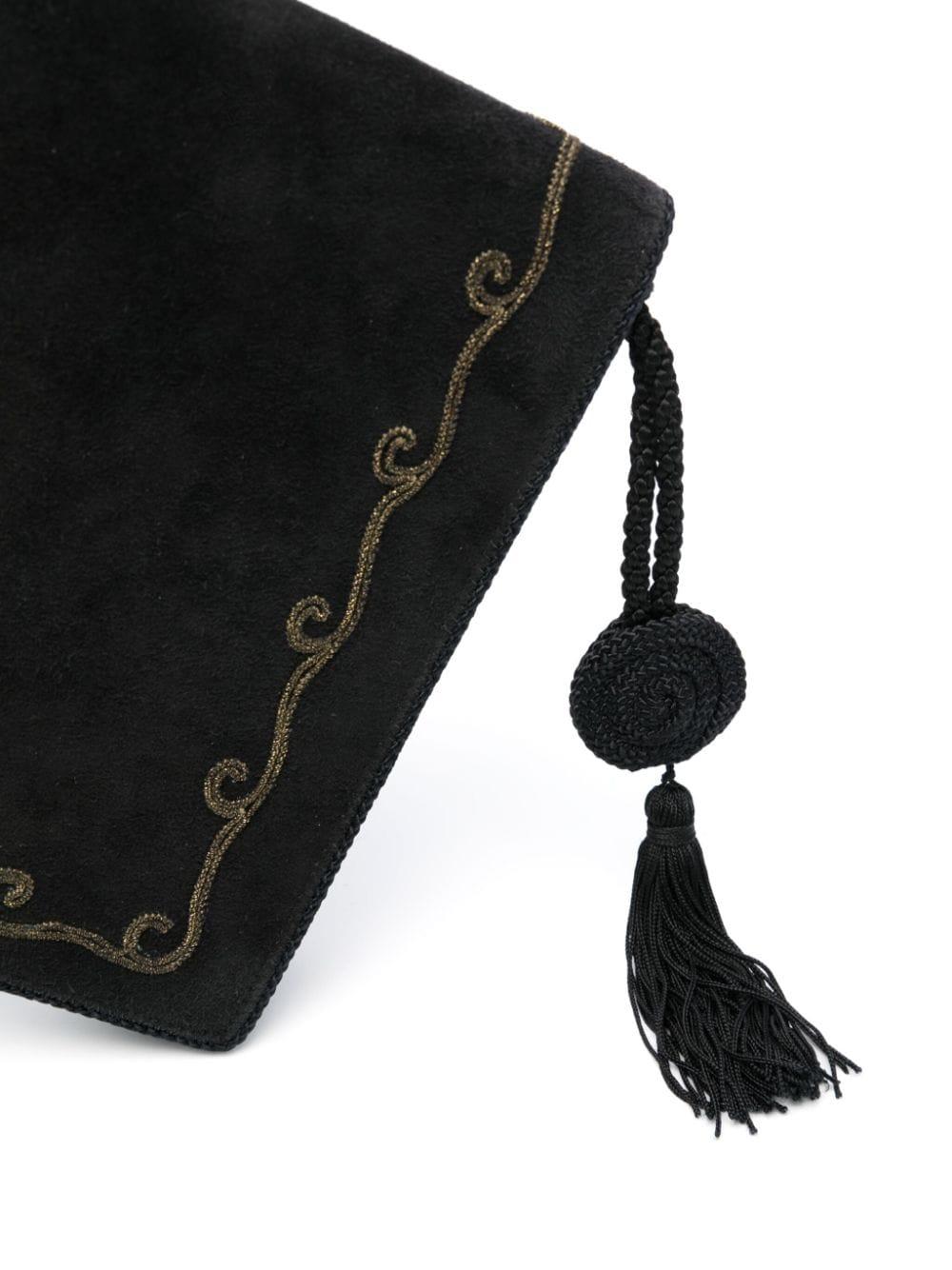 Women's 1970s Christian Dior Black Embroidered Suede Shoulder Bag For Sale