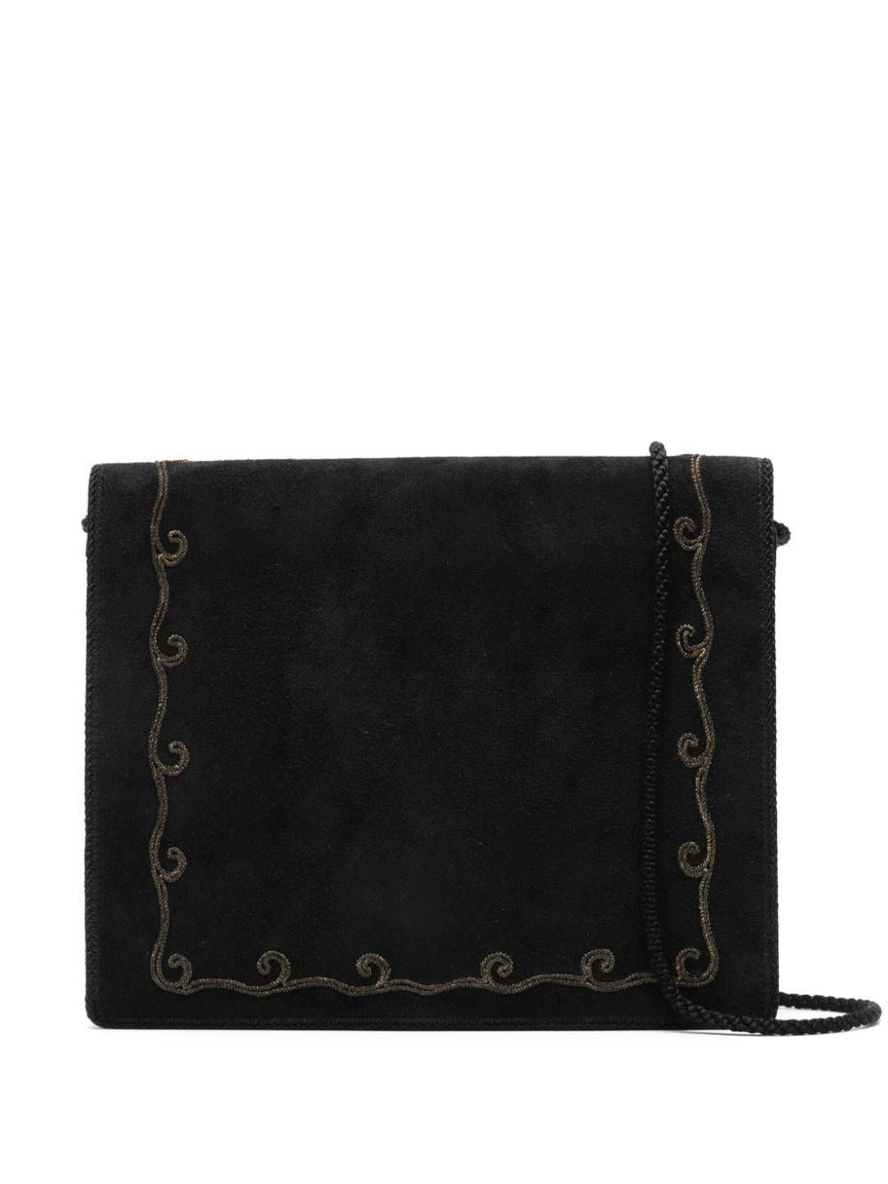 1970s Christian Dior Black Embroidered Suede Shoulder Bag For Sale 2