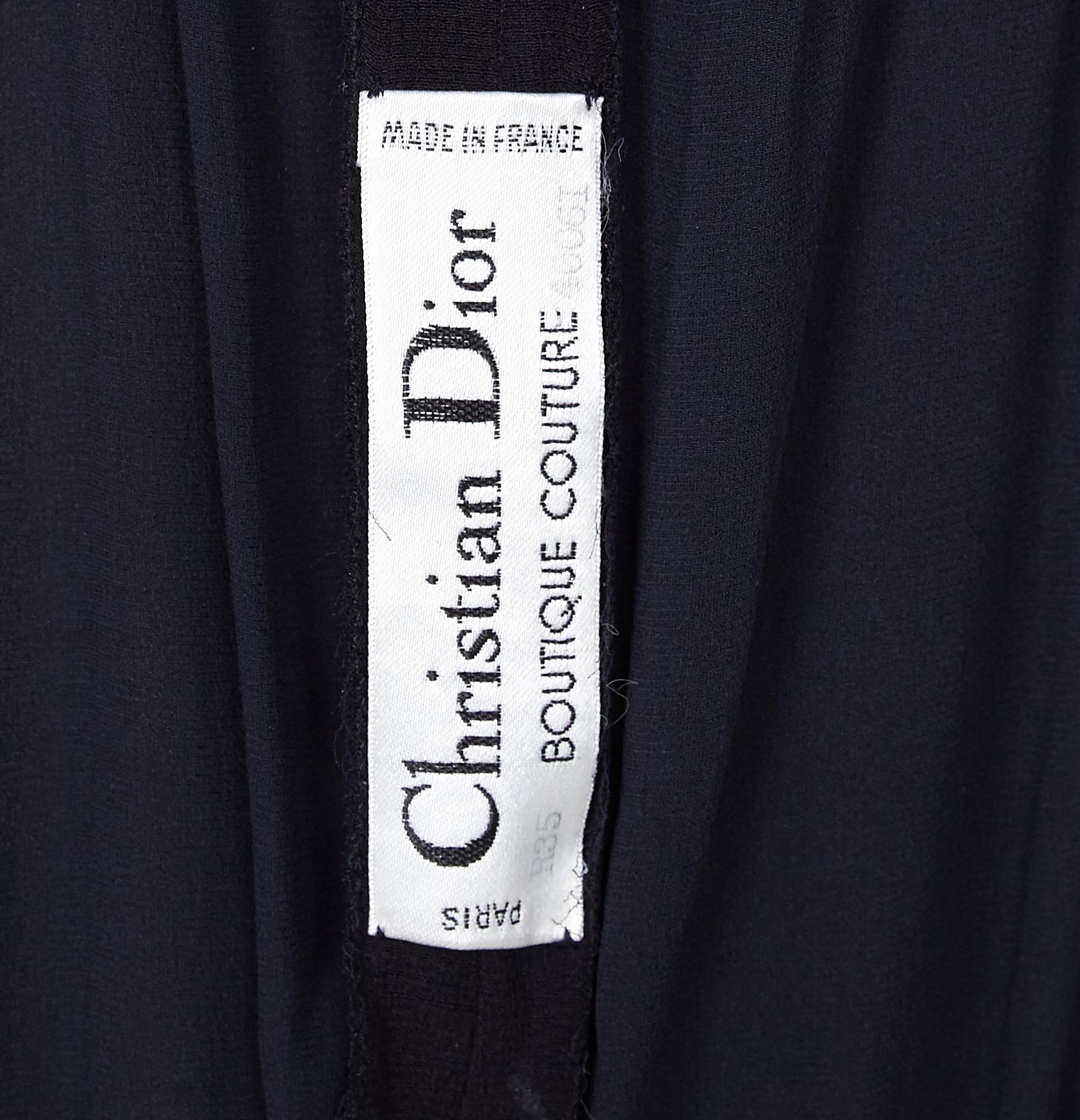 1970s Christian Dior Boutique Couture Label Black Silk Chiffon Dress 1