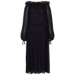 1970s Christian Dior Boutique Couture Label Black Silk Chiffon Dress