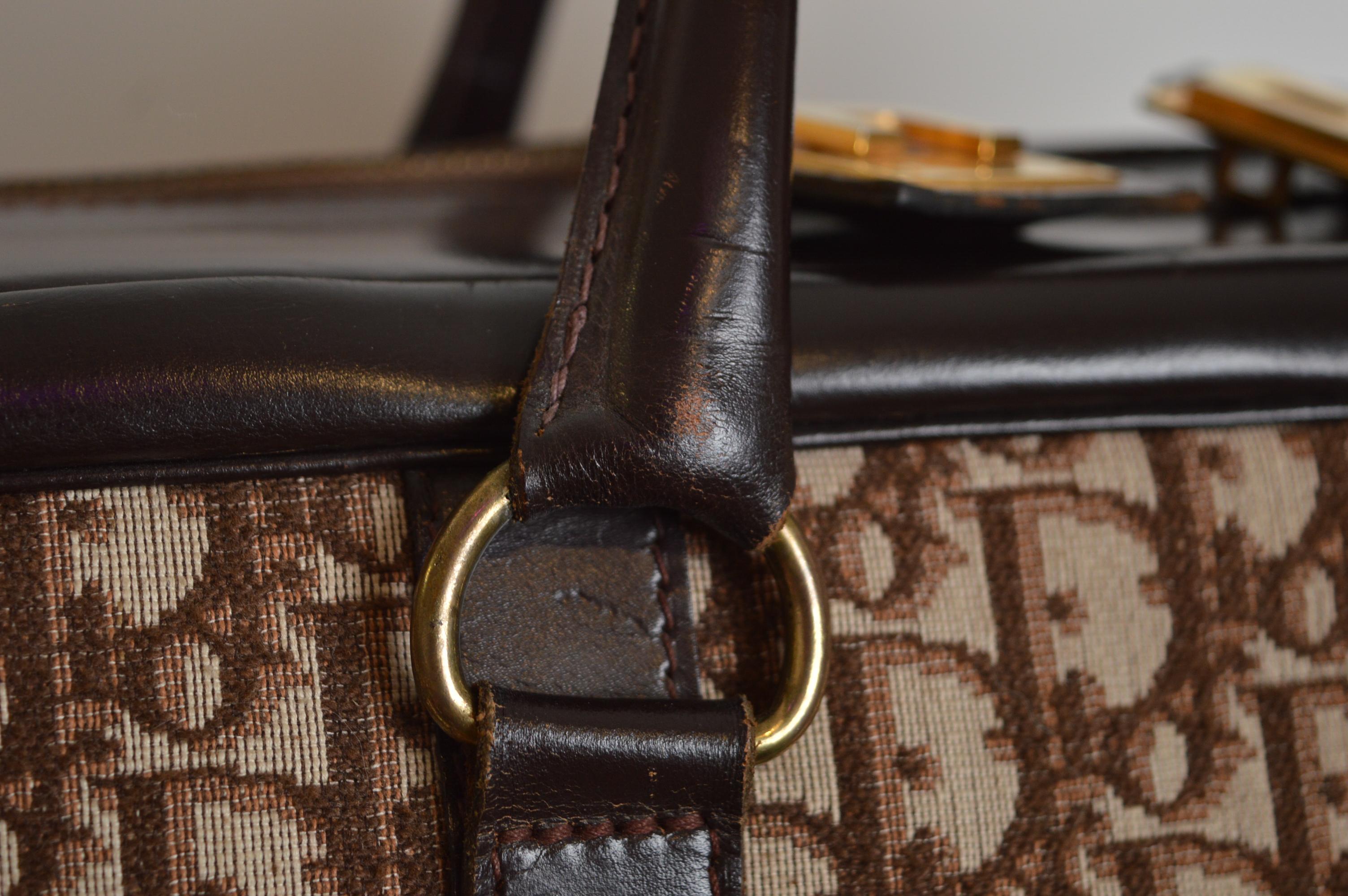 1970's CHRISTIAN DIOR Bolsa Maletas Trotter Monograma Cuero Marrón Lona en venta 6