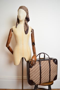 1970's CHRISTIAN DIOR Brown Leather Canvas Trotter Monogram Suitcase Luggage Bag