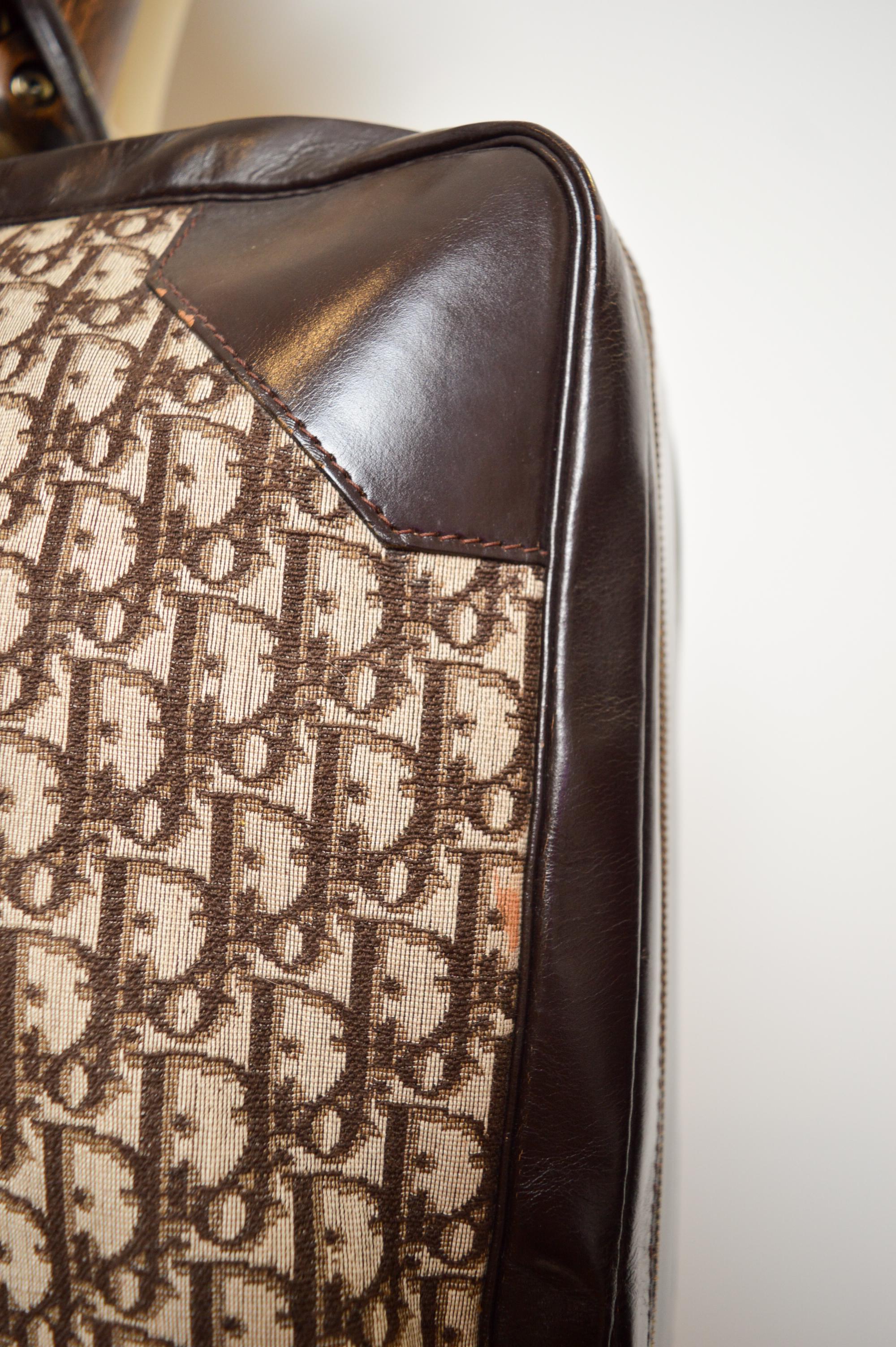 1970's CHRISTIAN DIOR Bolsa Maletas Trotter Monograma Cuero Marrón Lona en venta 12