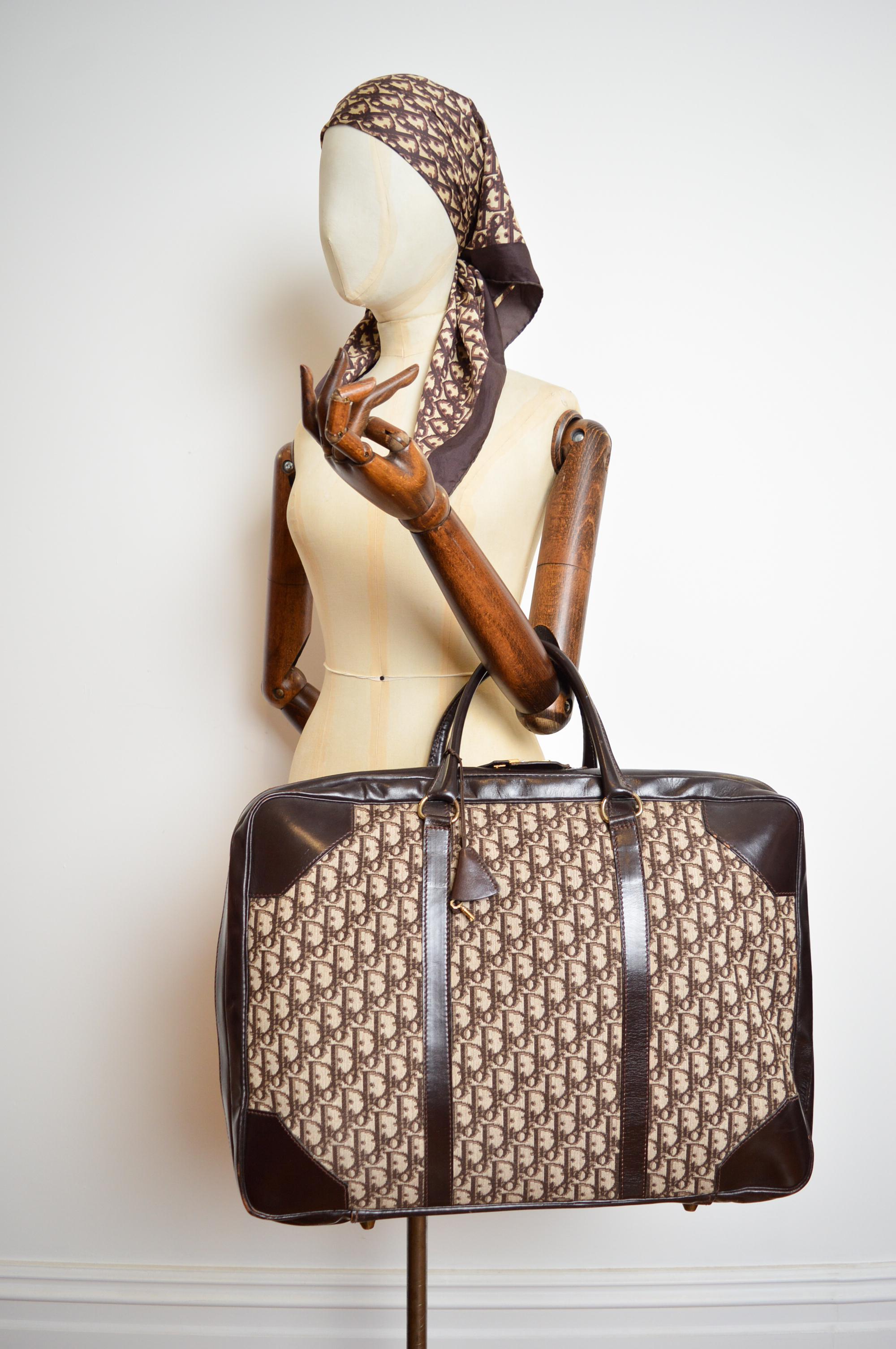 1970's CHRISTIAN DIOR Bolsa Maletas Trotter Monograma Cuero Marrón Lona en venta 1