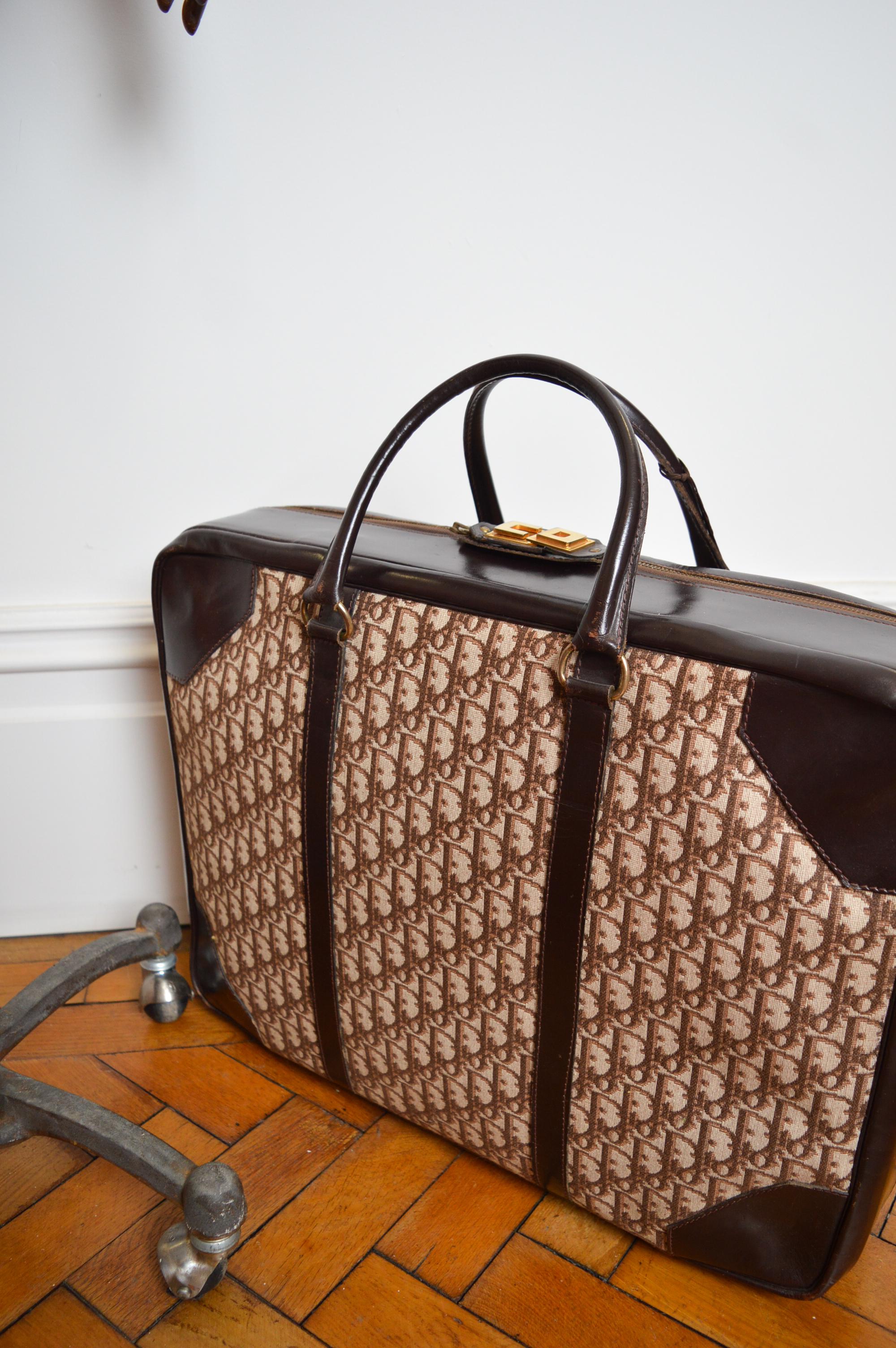 1970's CHRISTIAN DIOR Bolsa Maletas Trotter Monograma Cuero Marrón Lona en venta 2