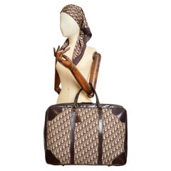 1970's CHRISTIAN DIOR Brown Leather Canvas Trotter Monogram Suitcase Luggage Bag