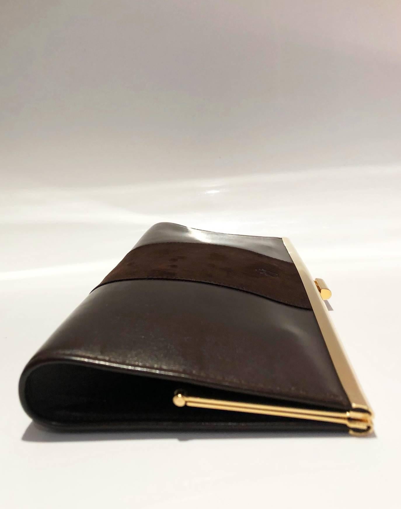 1970s Christian Dior Brown Leather Suede Clutch Bag  In Good Condition In London, GB