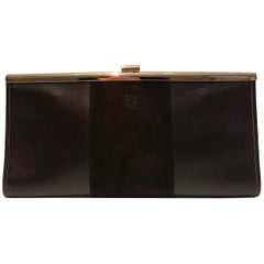 Vintage 1970s Christian Dior Brown Leather Suede Clutch Bag 