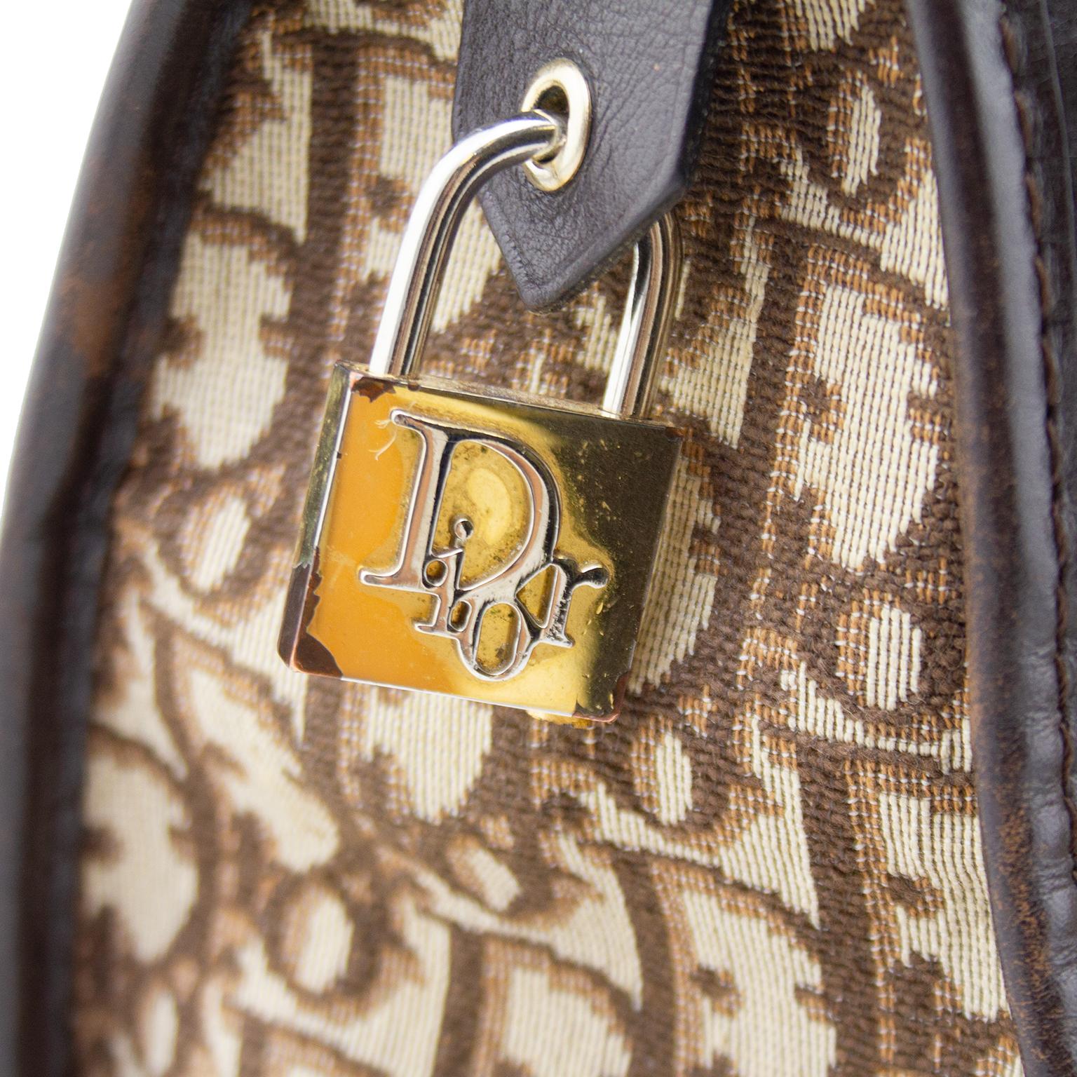 1970s Christian Dior Brown Logo Tapered Shape Boston Bag  1