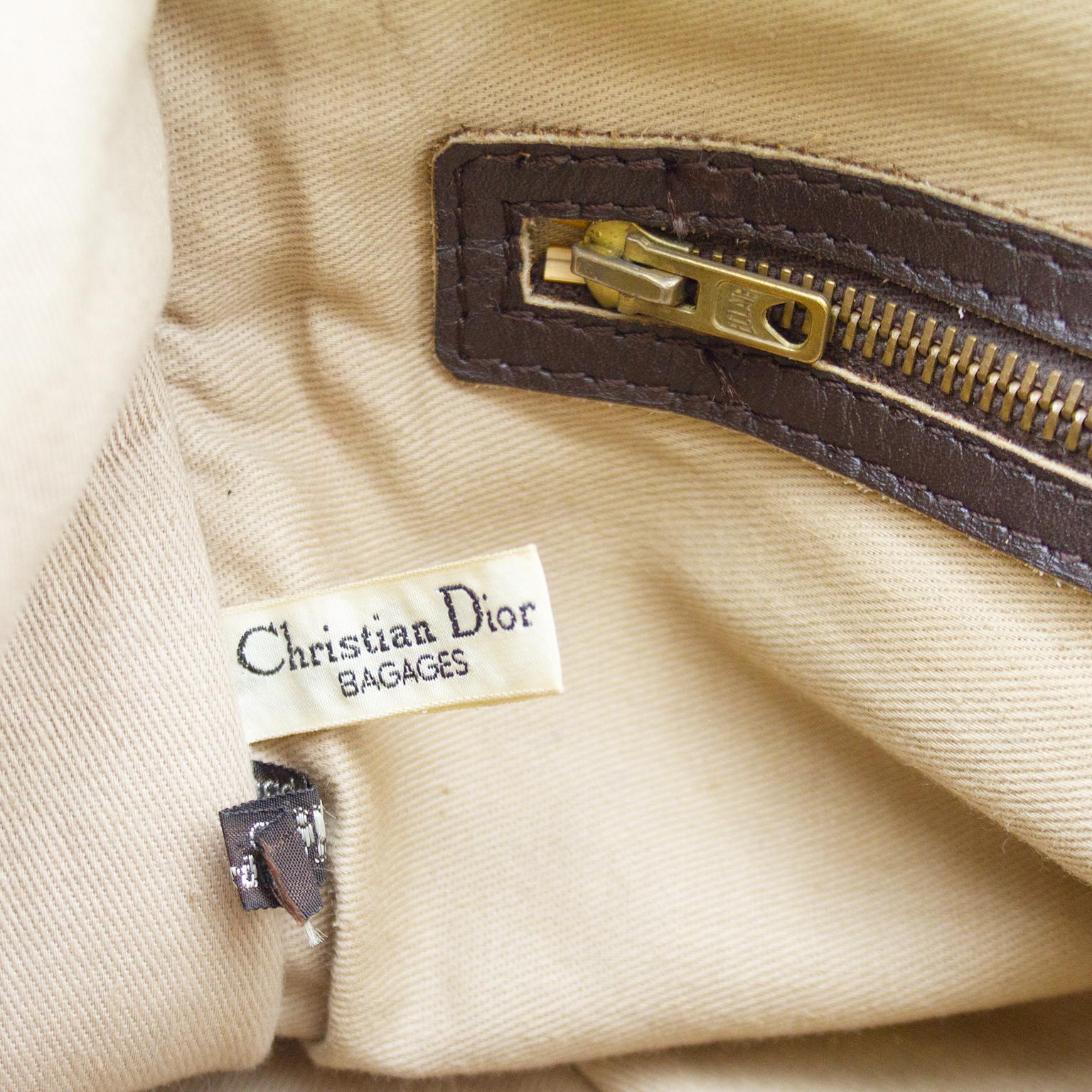 1970s Christian Dior Brown Logo Tapered Shape Boston Bag  2
