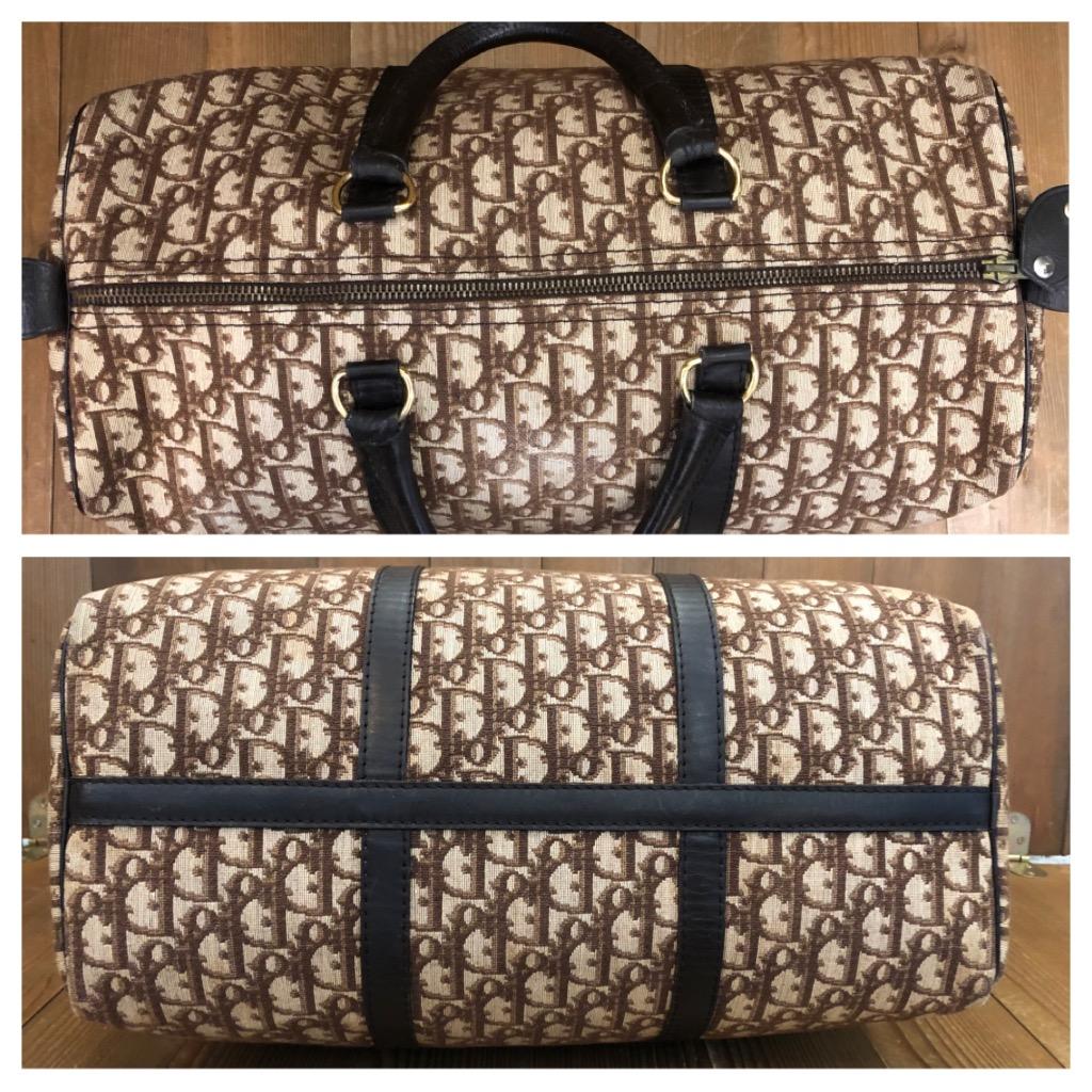 Vintage CHRISTIAN DIOR Brown Trotter Jacquard Boston Bag 40 Canvas Interior In Good Condition For Sale In Bangkok, TH