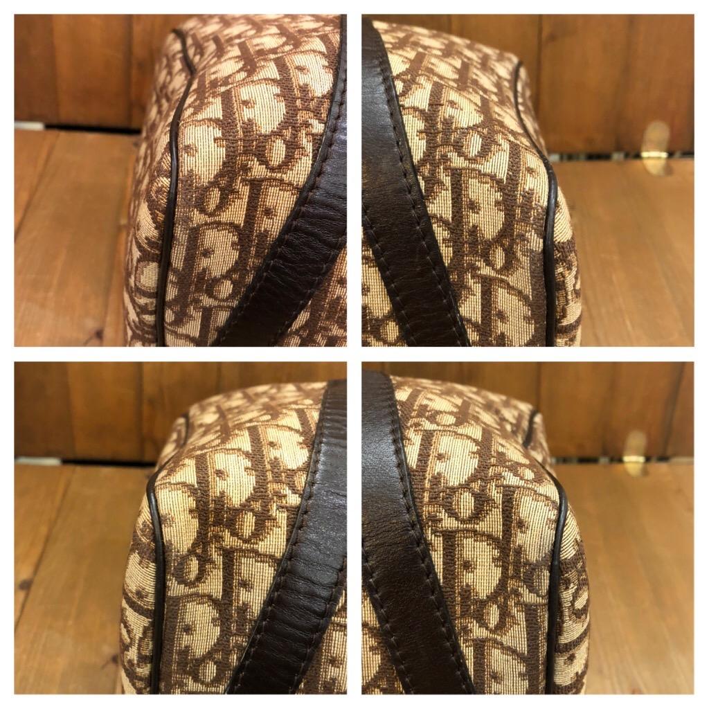 Vintage CHRISTIAN DIOR Brown Trotter Jacquard Boston Bag 40 Leather Interior  In Good Condition For Sale In Bangkok, TH