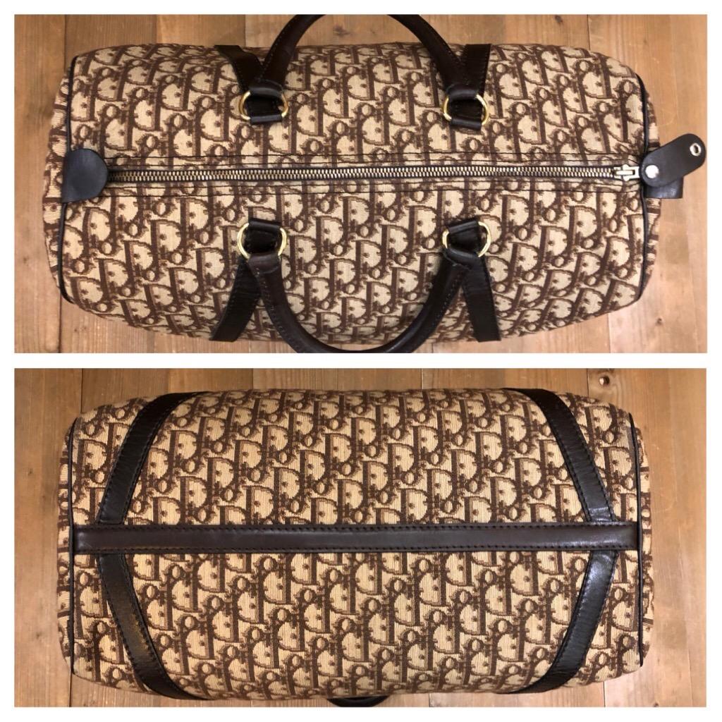 Women's or Men's Vintage CHRISTIAN DIOR Brown Trotter Jacquard Boston Bag 40 Leather Interior  For Sale