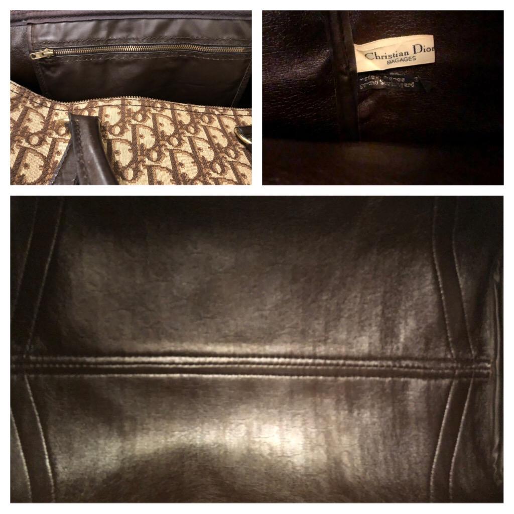 Vintage CHRISTIAN DIOR Brown Trotter Jacquard Boston Bag 40 Leather Interior  For Sale 1