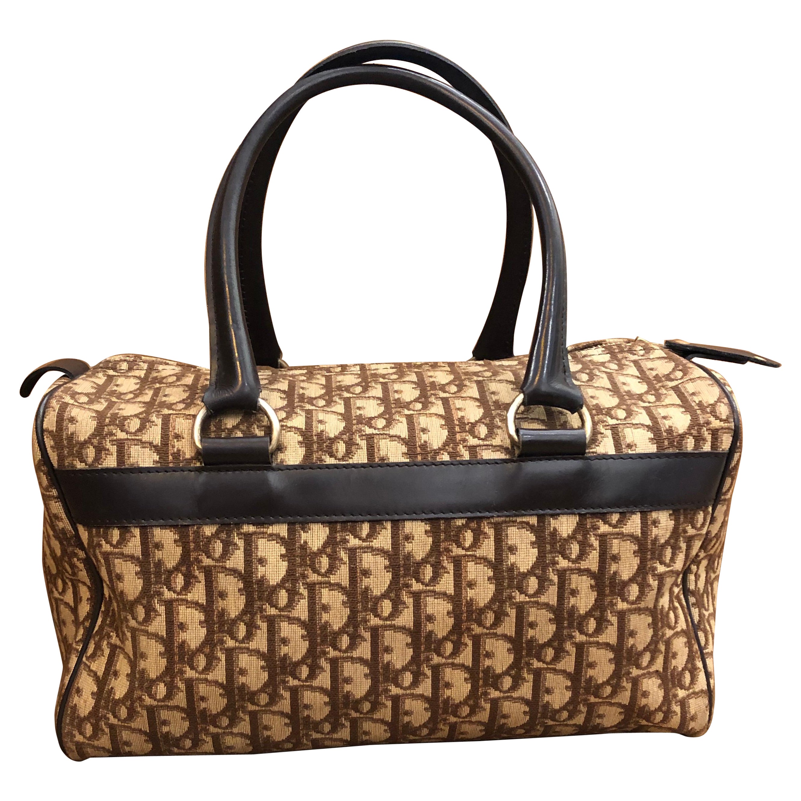 1970s CHRISTIAN DIOR Brown Trotter Jacquard Boston Bag