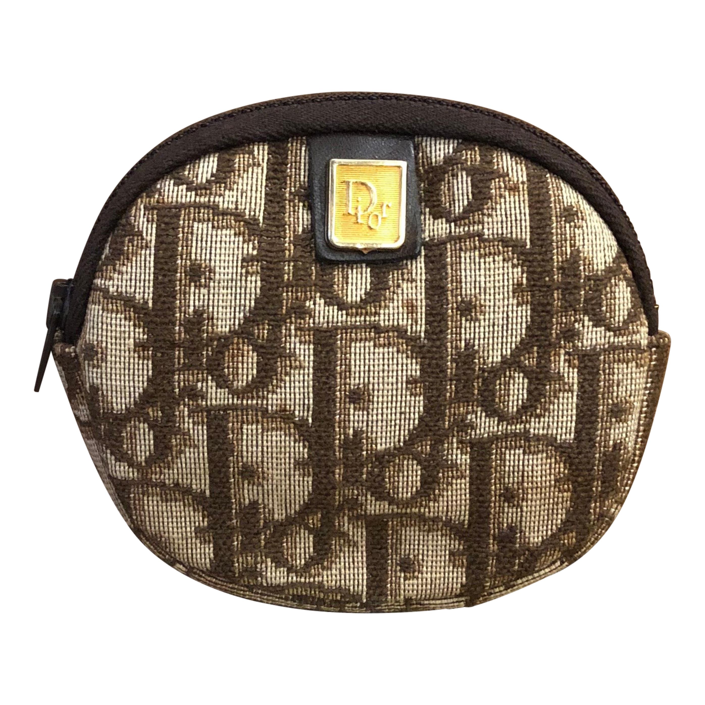 1970s CHRISTIAN DIOR Brown Trotter Jacquard Coin Pouch (Modified)