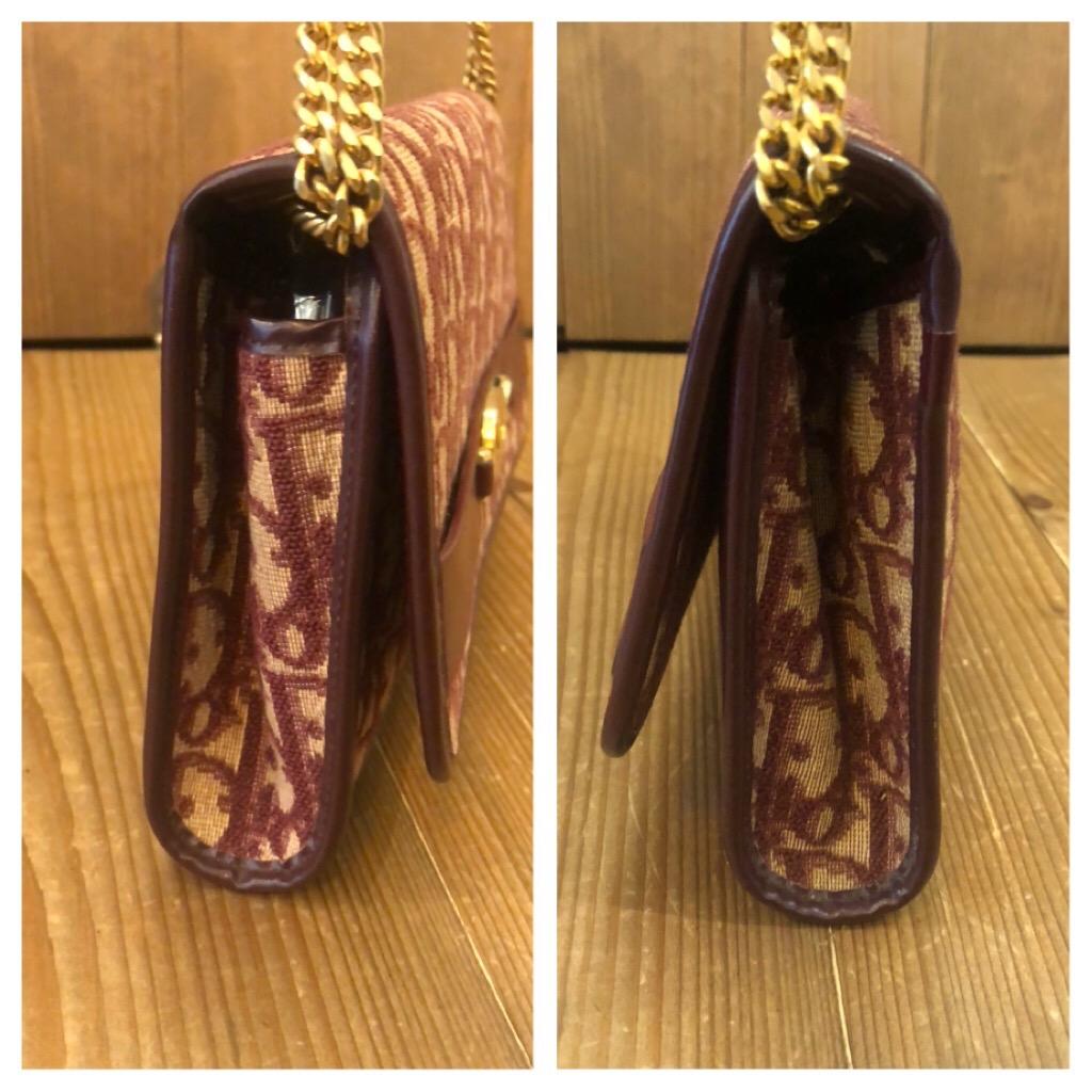 CHRISTIAN DIOR Burgunderfarbene Trotter-Jacquard-Umhängetasche mit Kette Damen