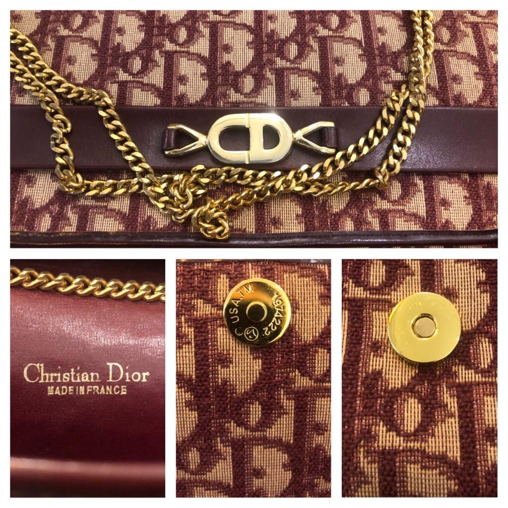 Brown Vintage CHRISTIAN DIOR Burgundy Trotter Jacquard Chain Shoulder Bag