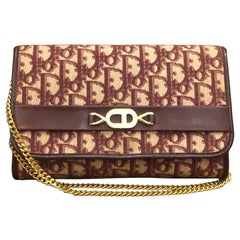 Retro CHRISTIAN DIOR Burgundy Trotter Jacquard Chain Shoulder Bag