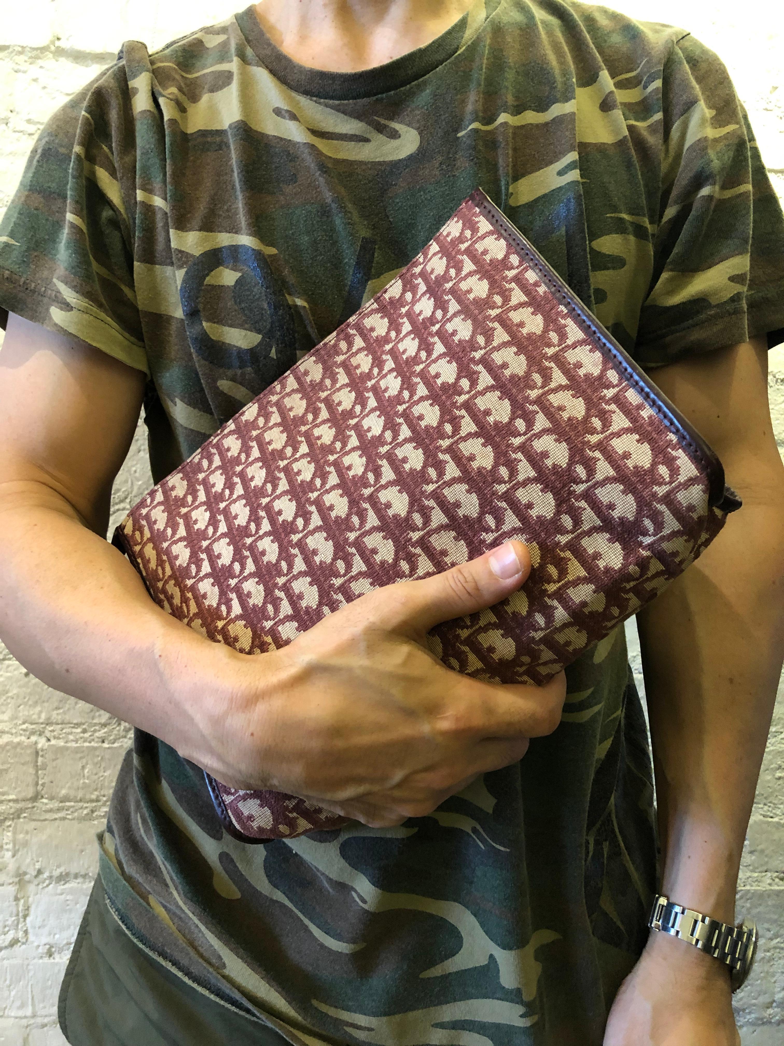Vintage CHRISTIAN DIOR Burgundy Trotter Jacquard Clutch Bag (Large) 1