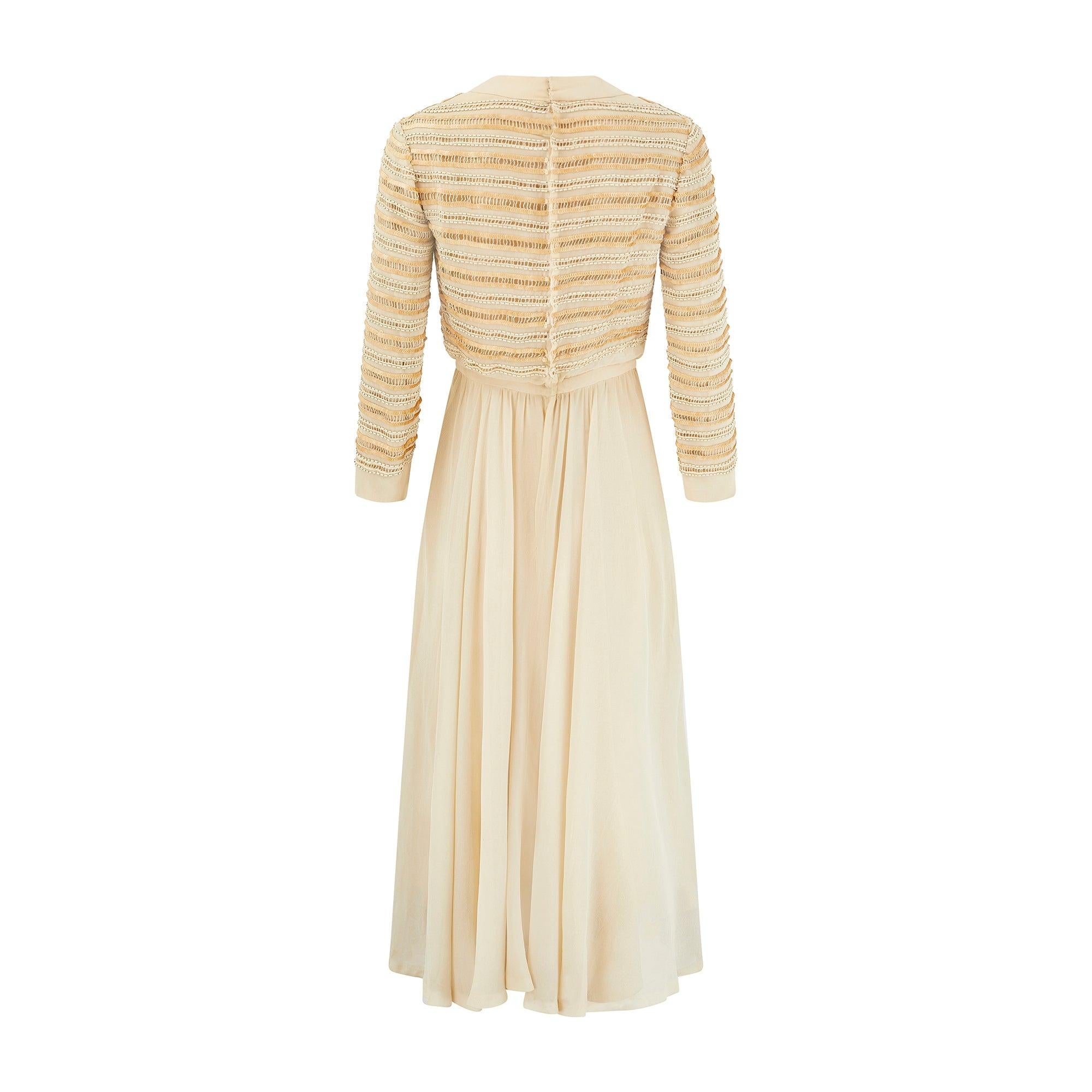 Vestido midi de seda con lentejuelas de color caramelo de Christian Dior de los años 70 Beige en venta