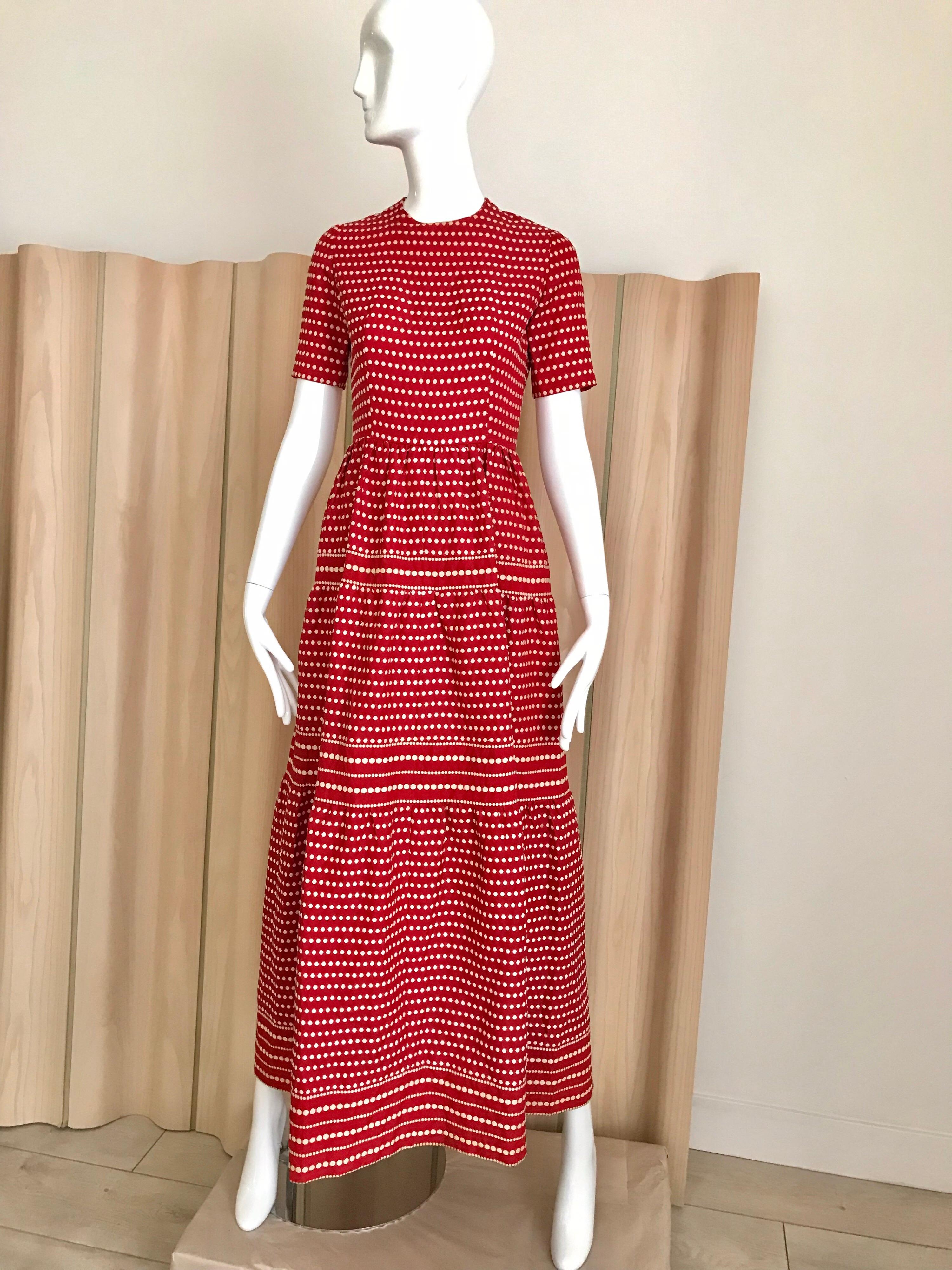 Vintage Dior by Marc Bohan red silk dress with white dots. 
Size : XS/ S
Measurement : 
32” Bust / 24” waist 