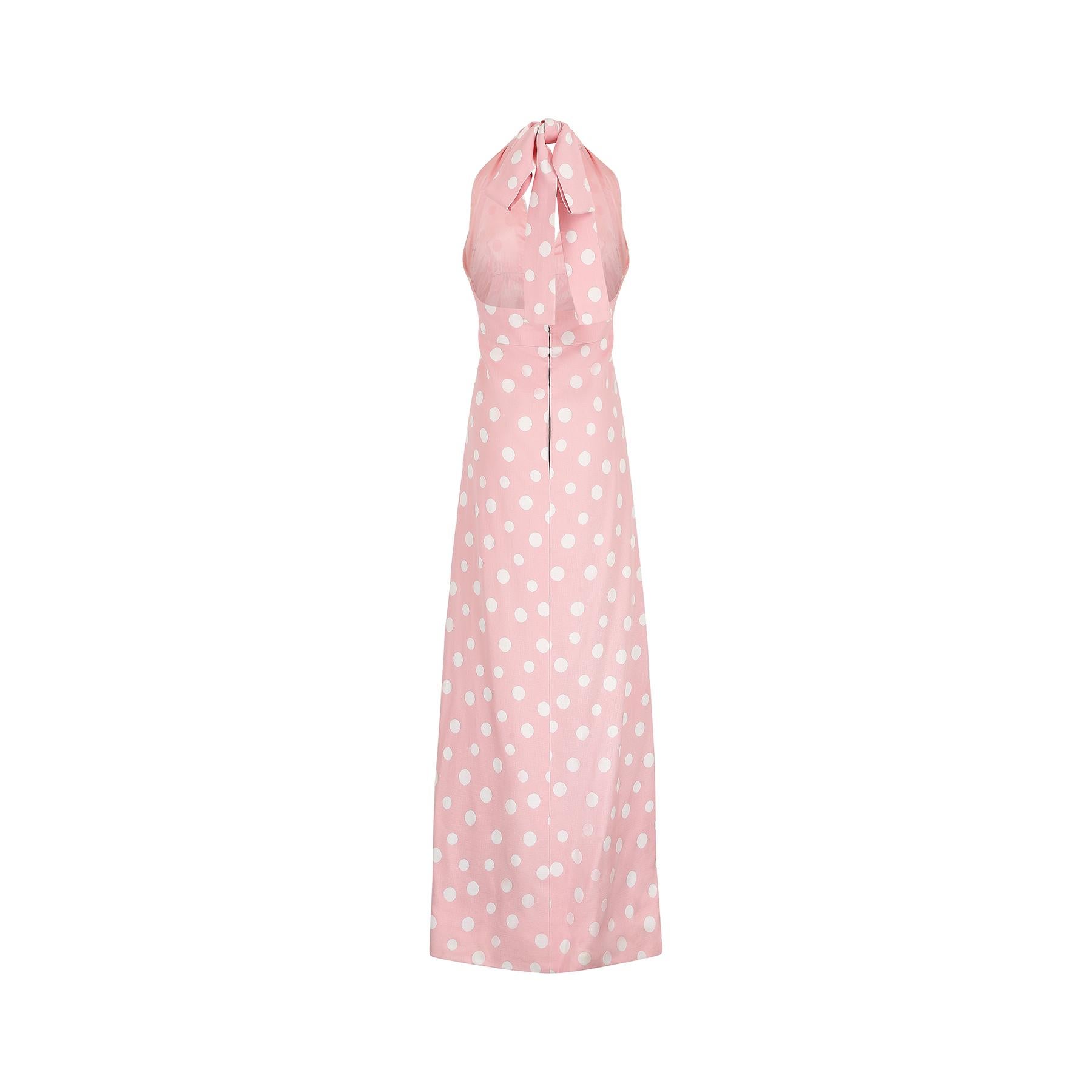1970s Christian Dior Couture Pink Polka Dot Halter Neck Dress In Good Condition In London, GB