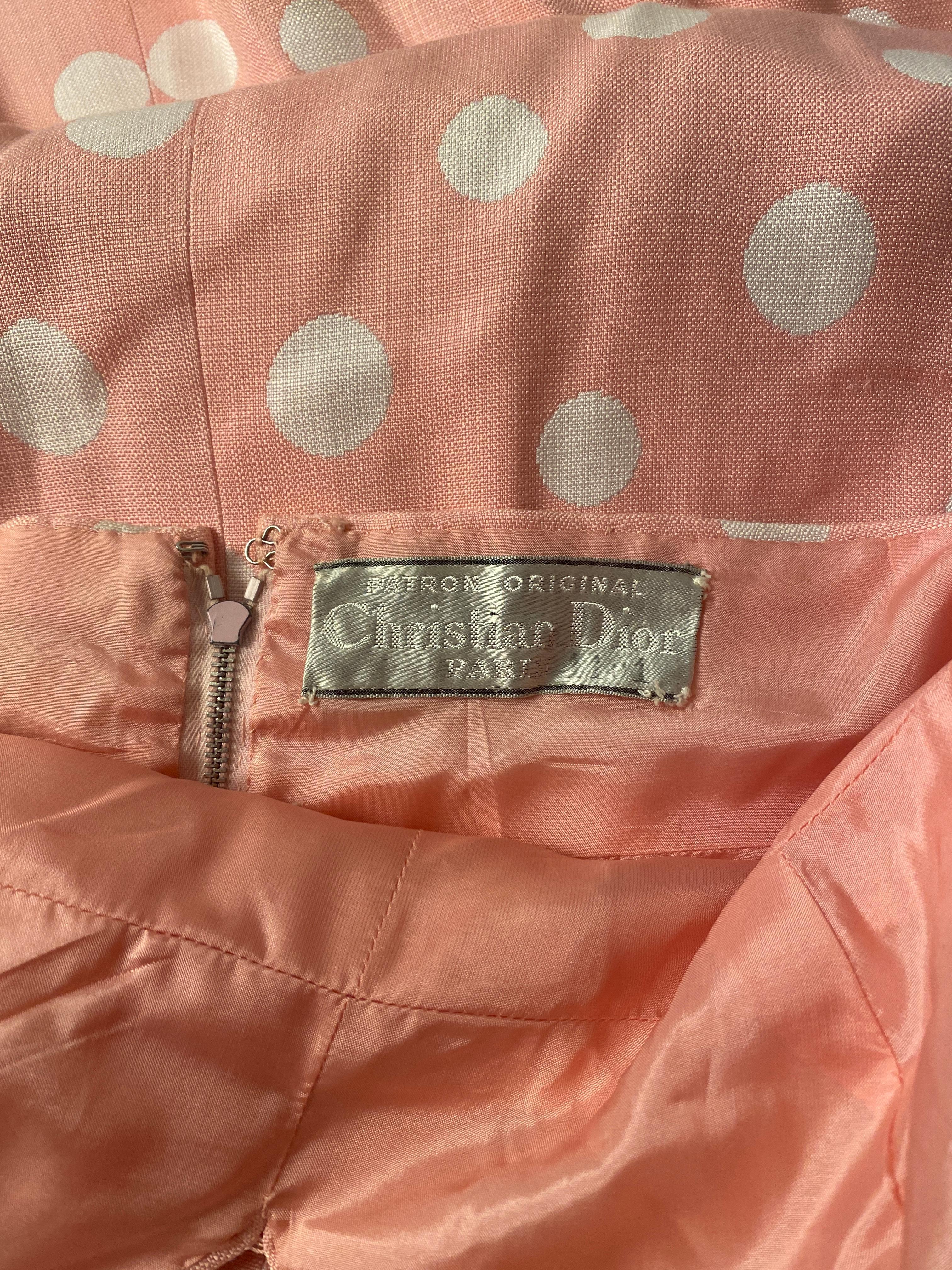 1970s Christian Dior Couture Pink Polka Dot Halter Neck Dress 2